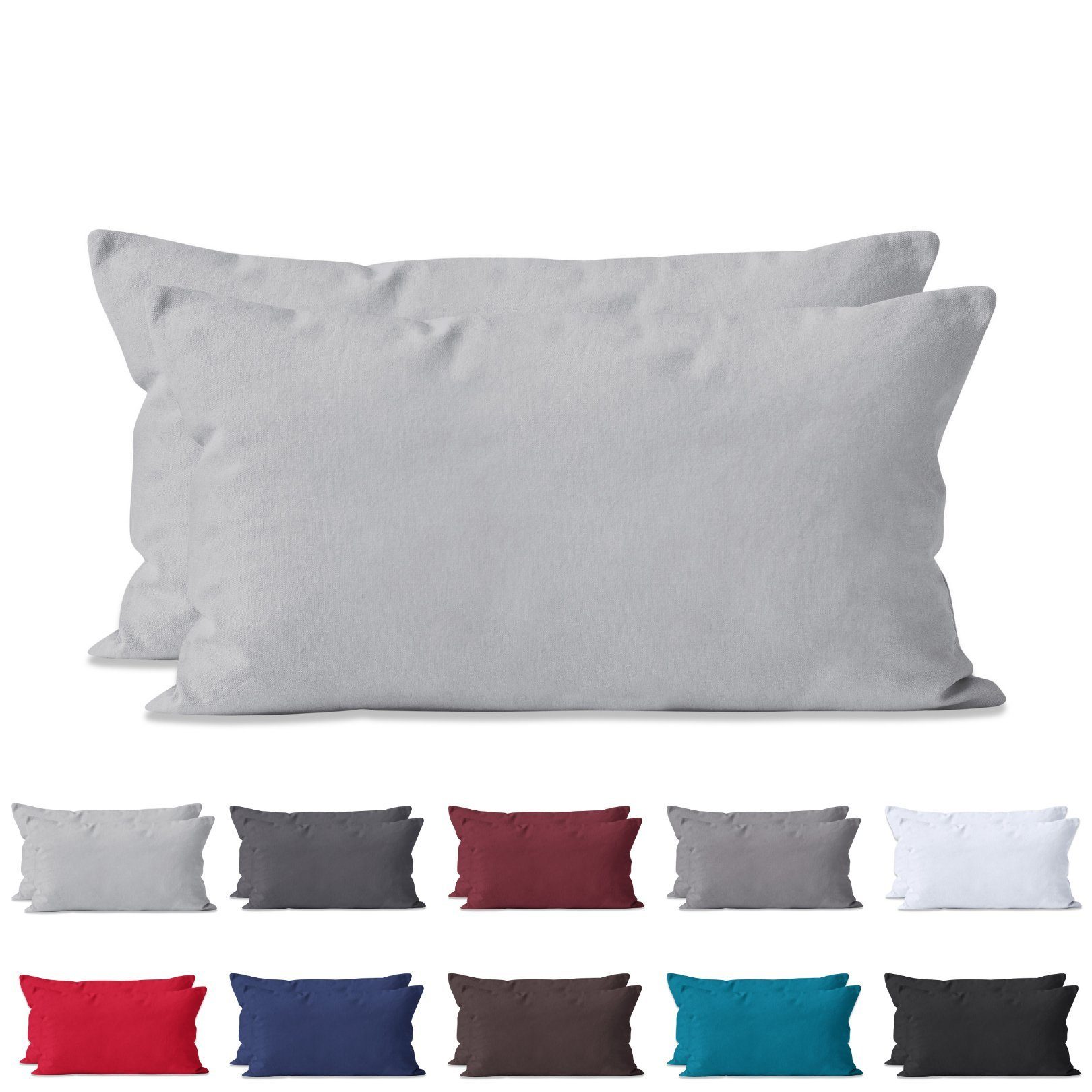 Hometex Premium Textiles Kissenbezug 2-er Set Kissenhülle Baumwolle Renforcé ca. 115 g/m² Reißverschluss
