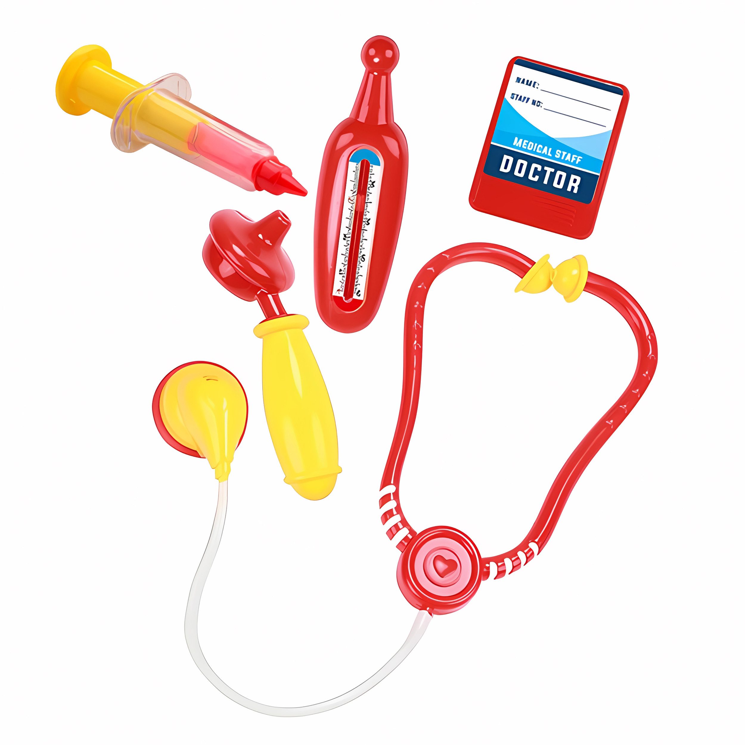Toi-Toys Spielzeug-Arztkoffer DOKTOR Set 5-teilig mit Zubehör für Kinder Rot Arztkoffer 79, (5-tlg., Arztkoffer, Thermometer, Spritze, Stethoskop, Otoskop, Arzt-Ausweis), Doktorkoffer Arzt Tasche Thermometer Spritze Stethoskop Otoskop