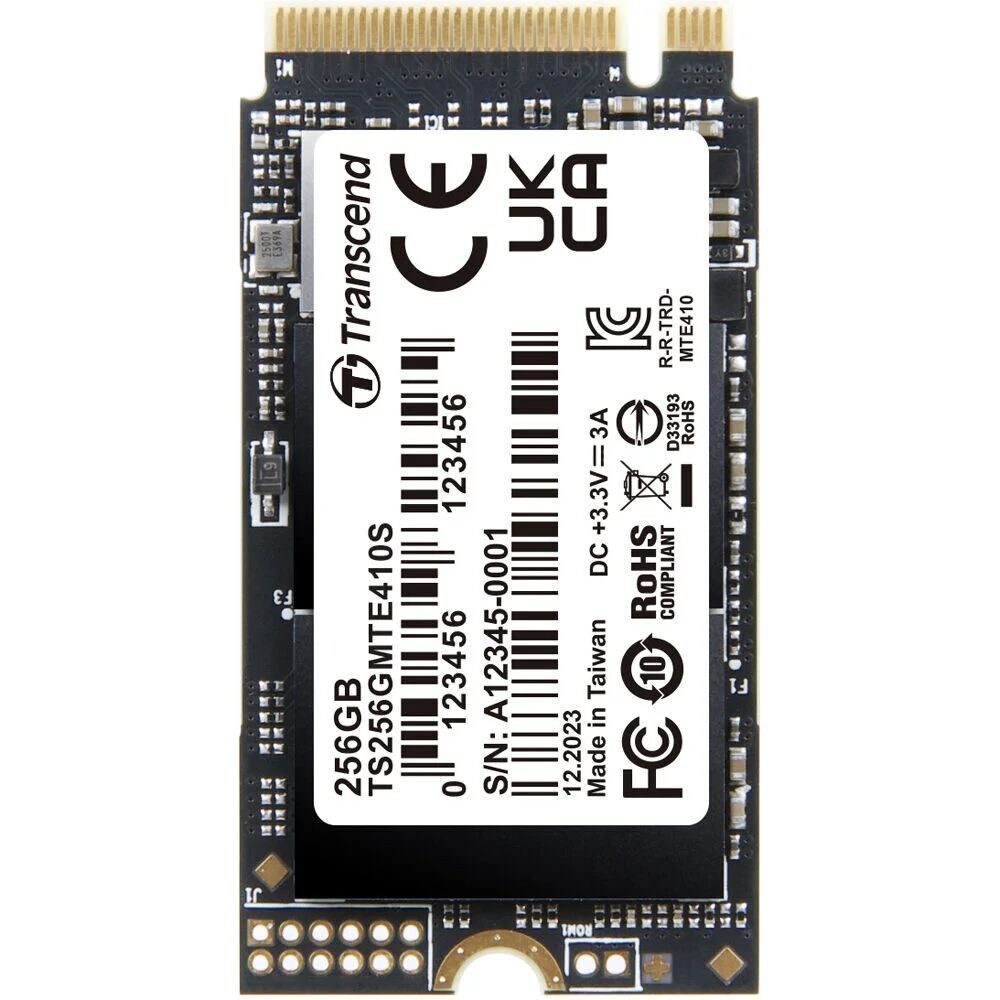 Transcend MTE410S 256GB PCIe 4.0 NVMe SSD Gen4 M.2 interne SSD (256 GB) M.2" 5000 MB/S Lesegeschwindigkeit, 3500 MB/S Schreibgeschwindigkeit, SLC-Caching, LDPC ECC, Single-Sided Design, stromsparend