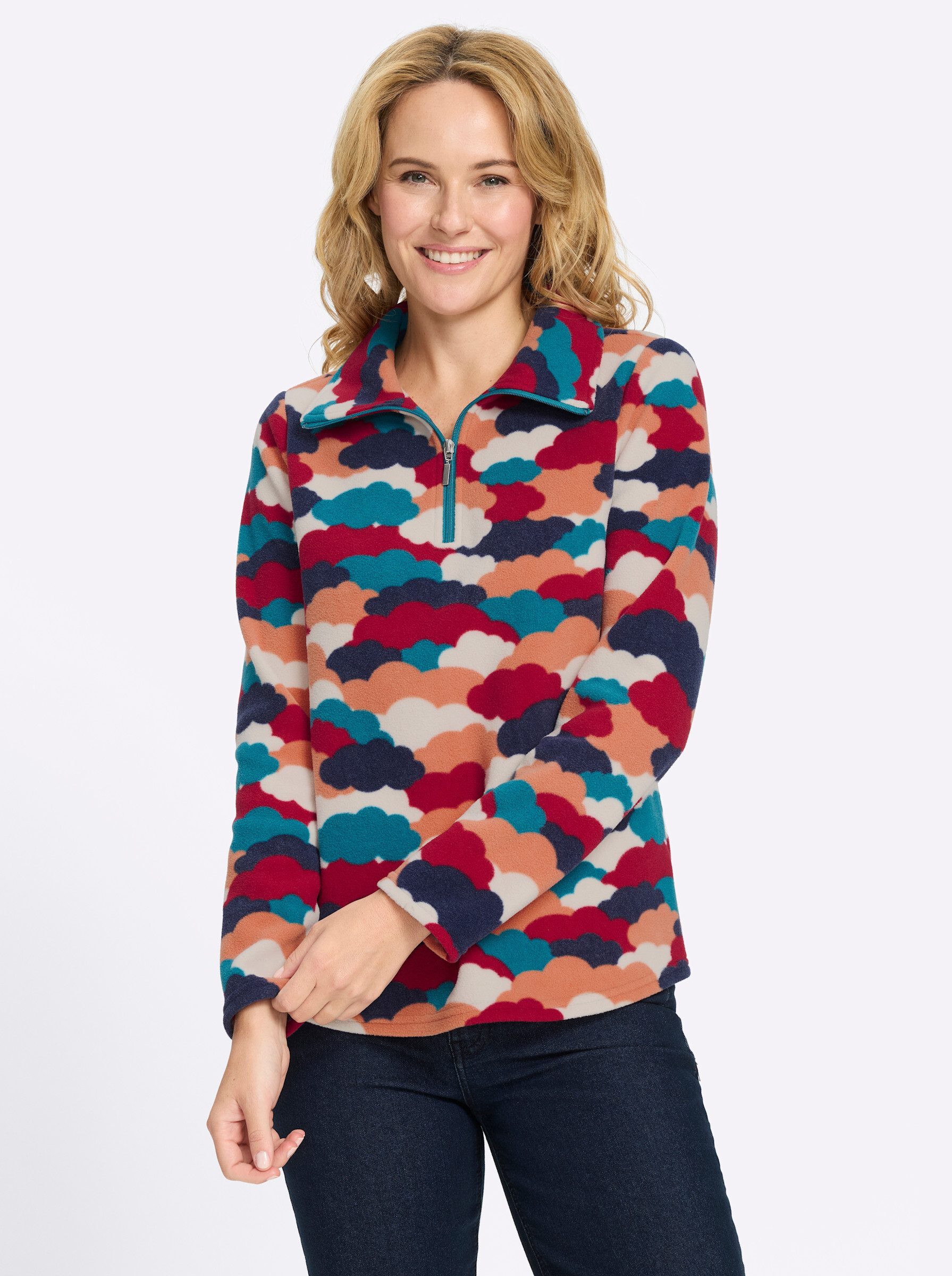 Sieh an! Fleeceshirt Fleece-Shirt Langarm Länge ca. 66 cm