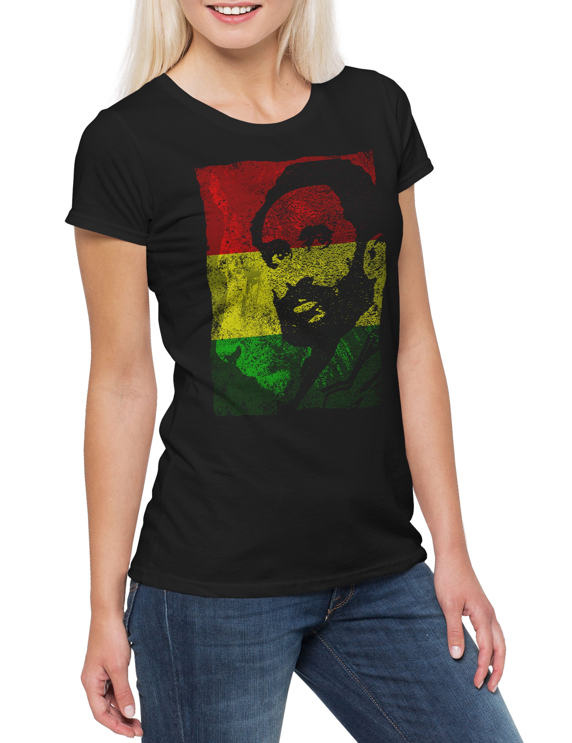 Print-Shirt Haile Selassie Portrait III Damen T-Shirt Judas Juda Reggae Music