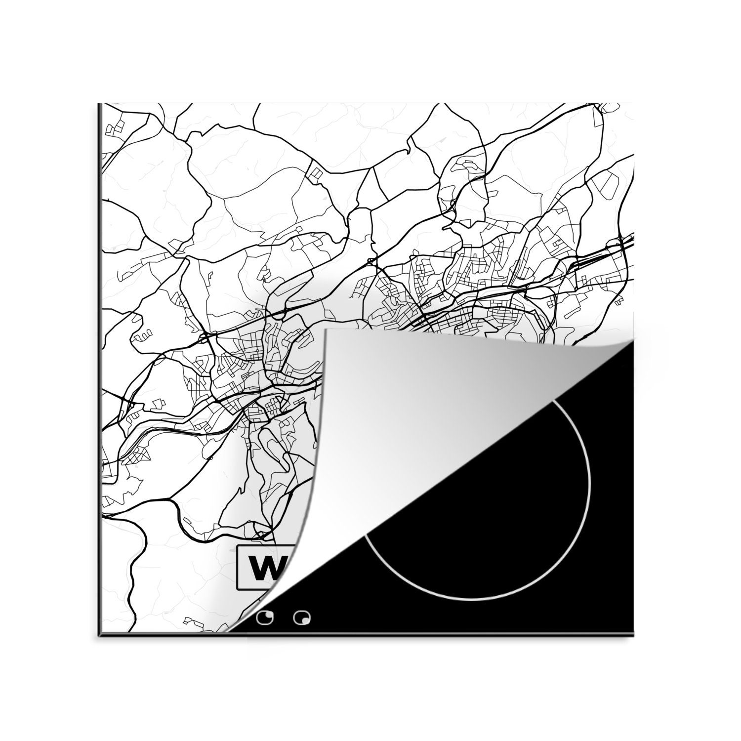 MuchoWow Herdblende-/Abdeckplatte Karte Arbeitsplatte Karte - für Ceranfeldabdeckung, cm, küche - - (1 Vinyl, Wuppertal 78x78 Stadtplan, tlg)