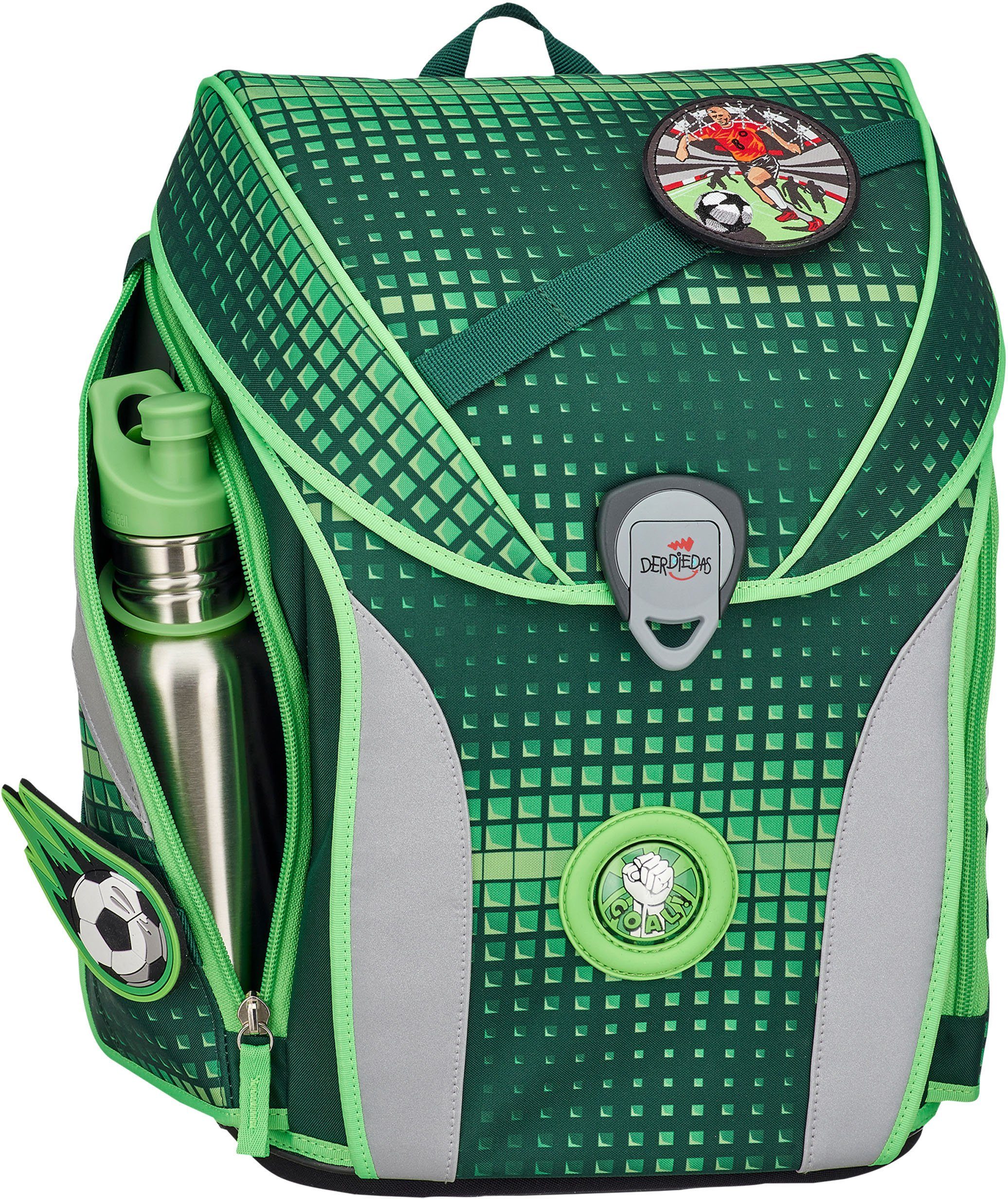 DerDieDas® Schulranzen ErgoFlex MAX, Material (Set), Standard) mit enthält Recycled recyceltes Buttons; Soccer (Global Green 3