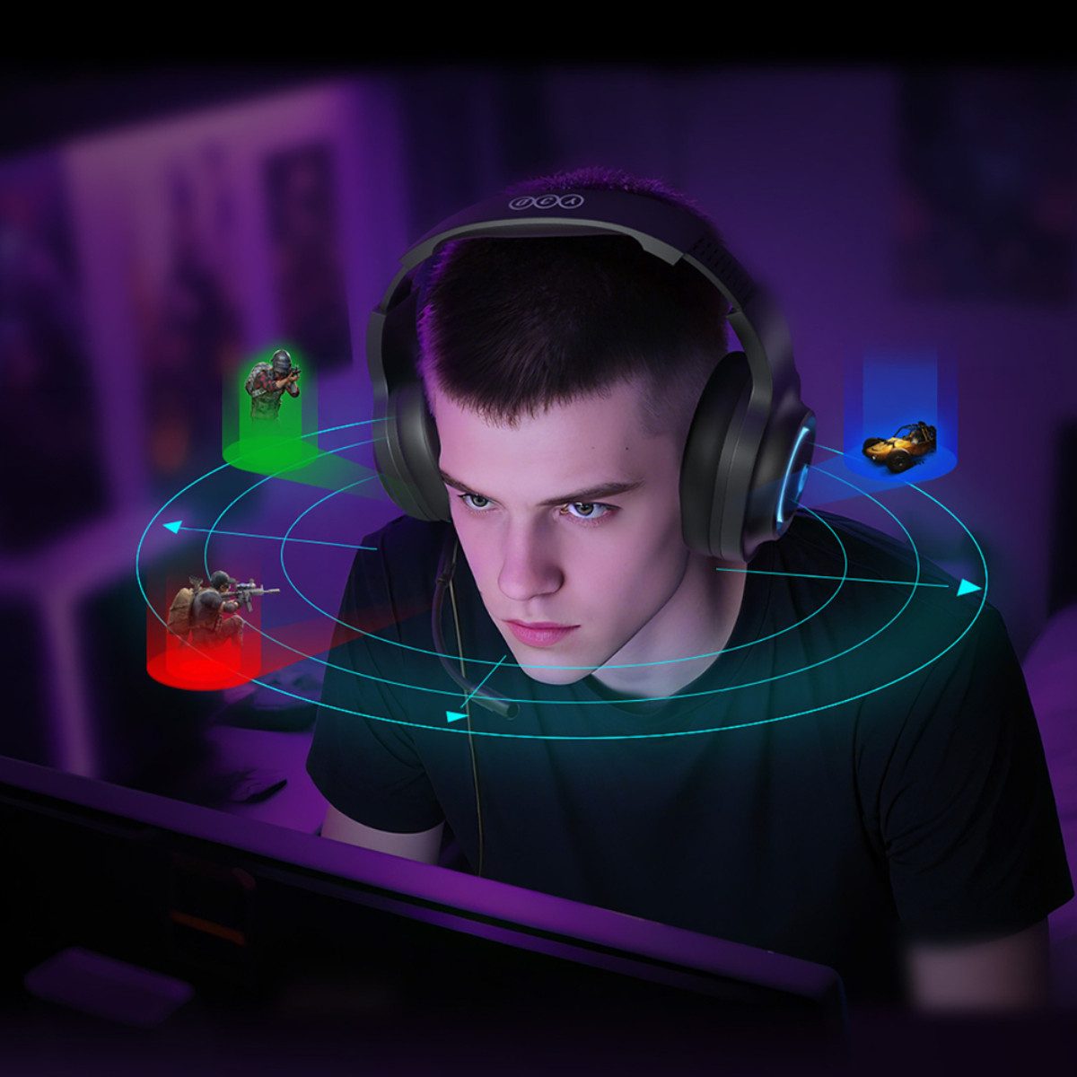 QCY H4GM Gaming-Headset (Gaming Headset mit virtuellem 7.1 Surround Sound)