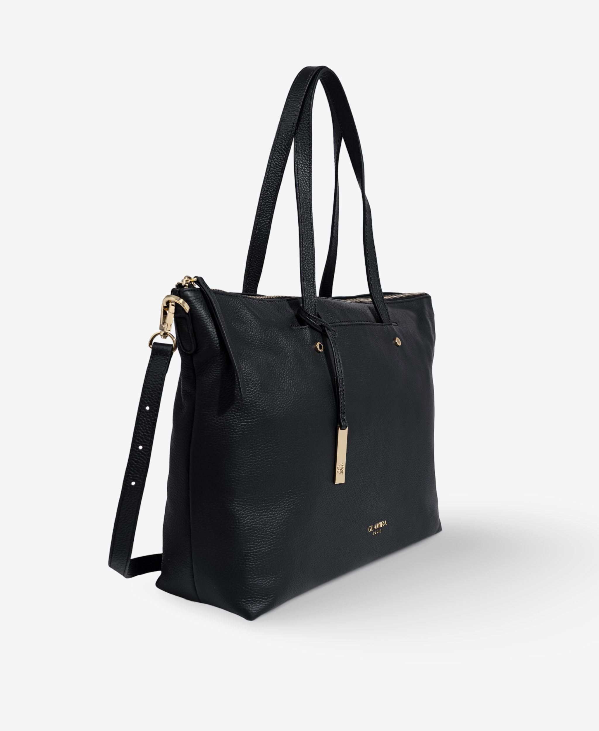 GLAMIRA Schultertasche Lysandra Schwarze Schultertasche (1-tlg), echt Leder, mit geräumigem Hauptfach