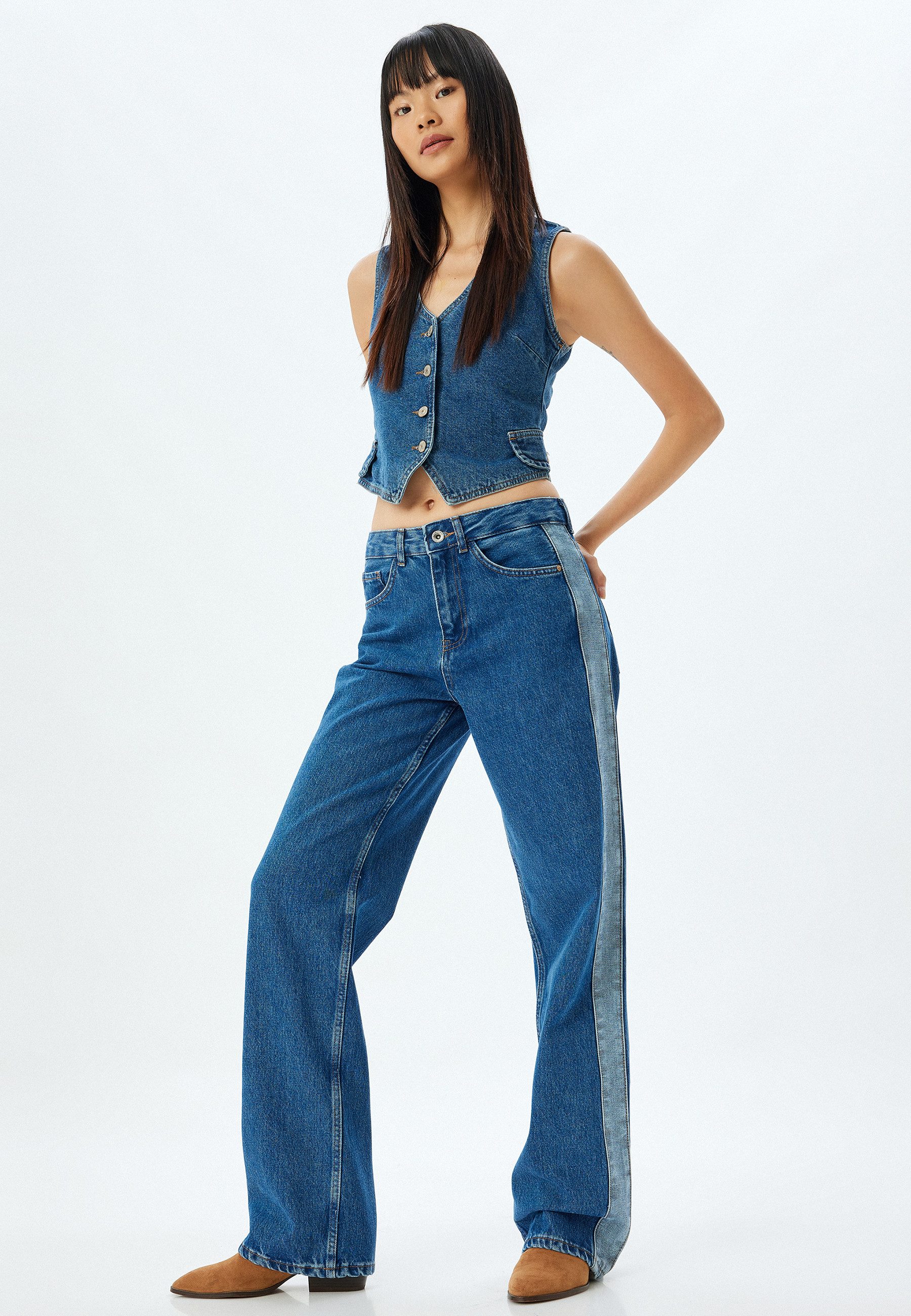 Koton High-waist-Jeans Hohe Leibhöhe Longer Straight