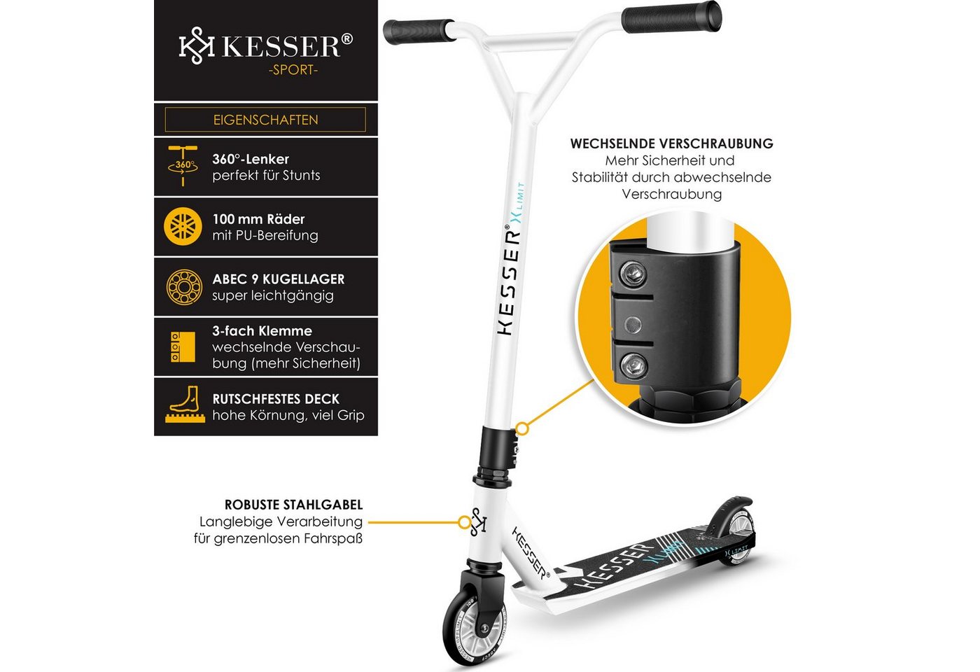 Thumbnail - KESSER Stuntscooter, Scooter Funscooter Stuntscooter X-Limit 360° Lenkung