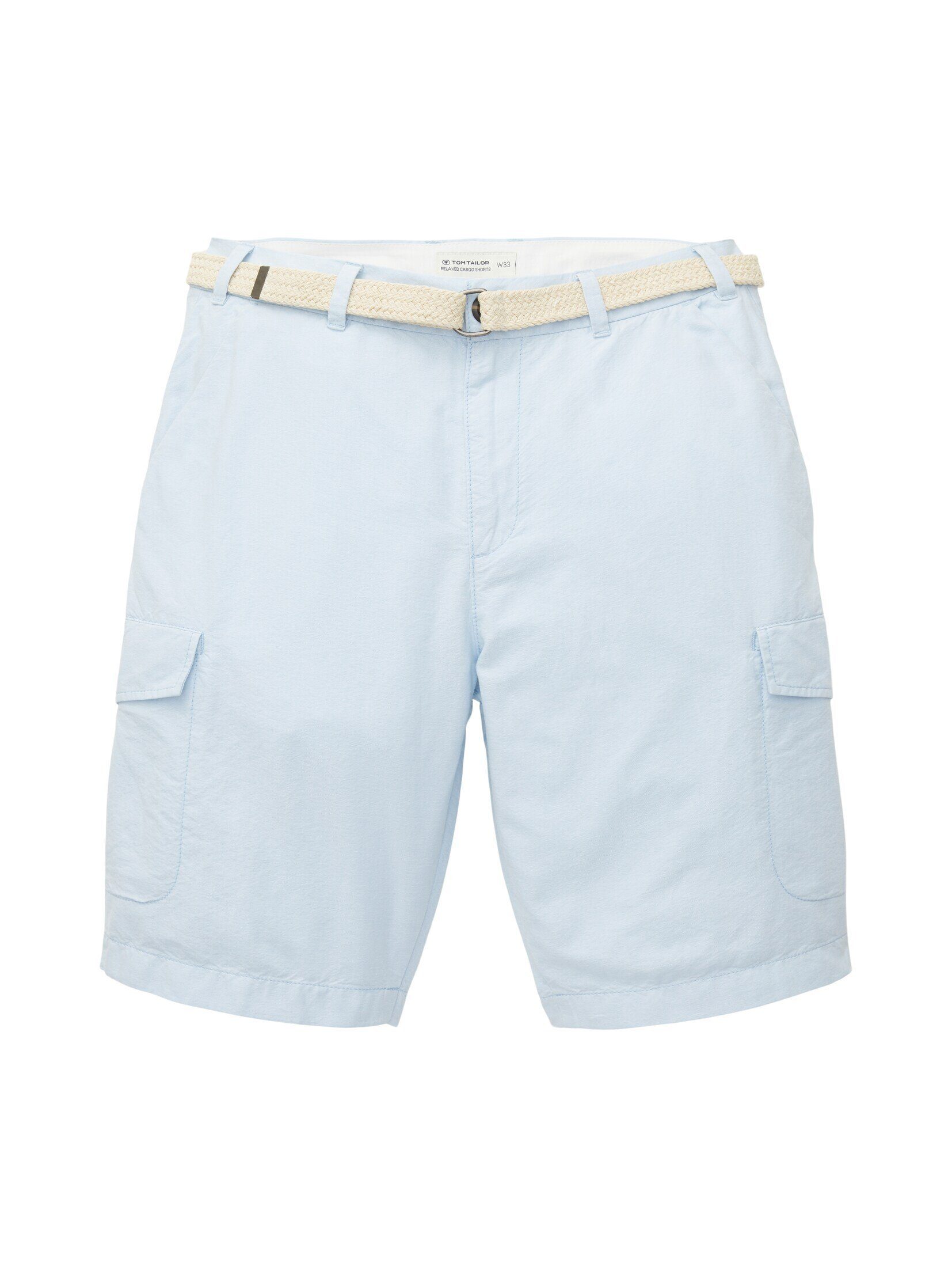 chambray mit TAILOR blue Gürtel Bermudas white Cargoshorts TOM