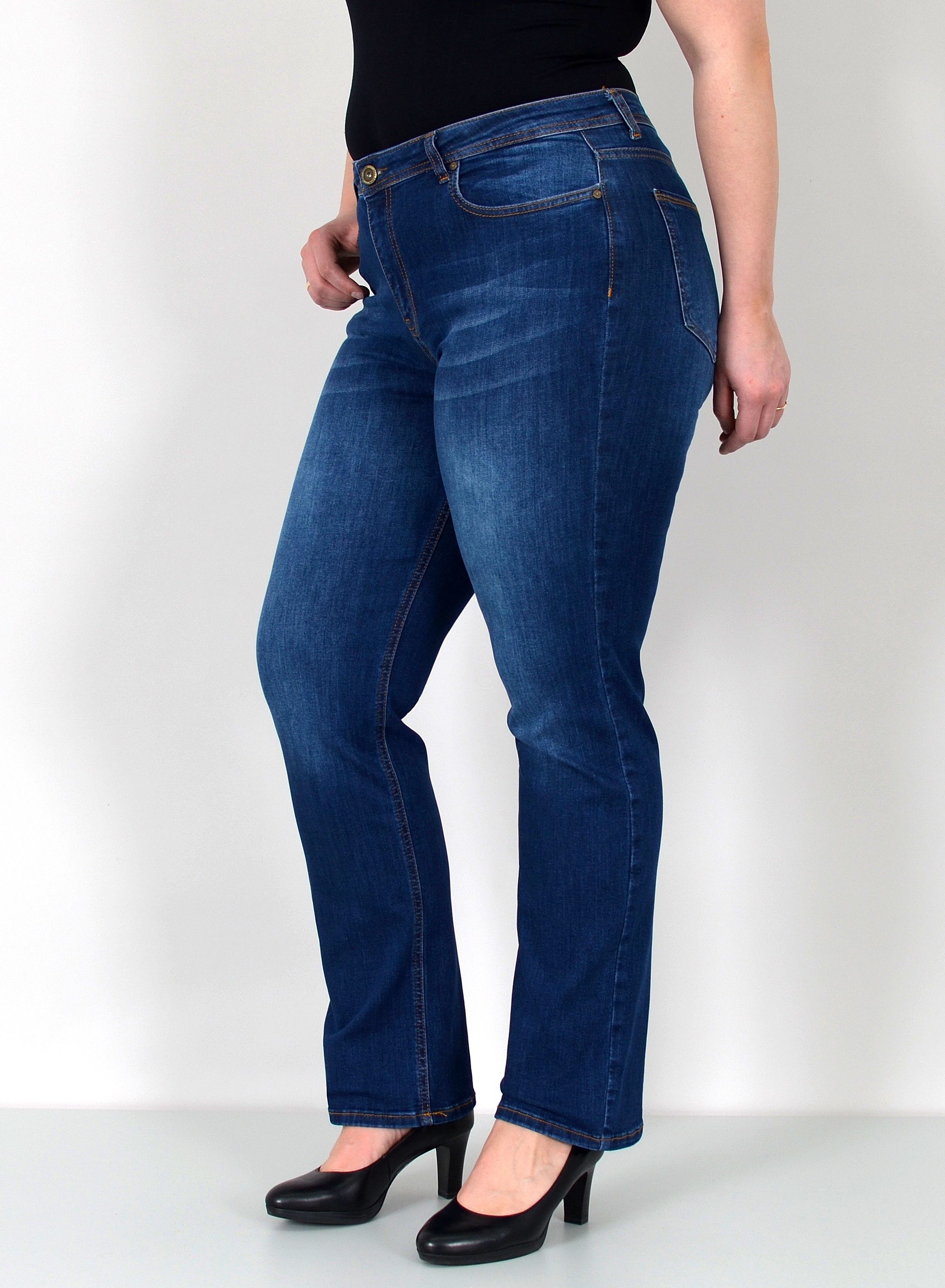 ESRA Straight-Jeans Gerade Schnitt Jeans hoher Bund mit Stretch bis Plus Size Übergröße Straight Jeans Damen High Waist Stretch Jeans Hose mit geradem Bein – Bild 5 von 5
