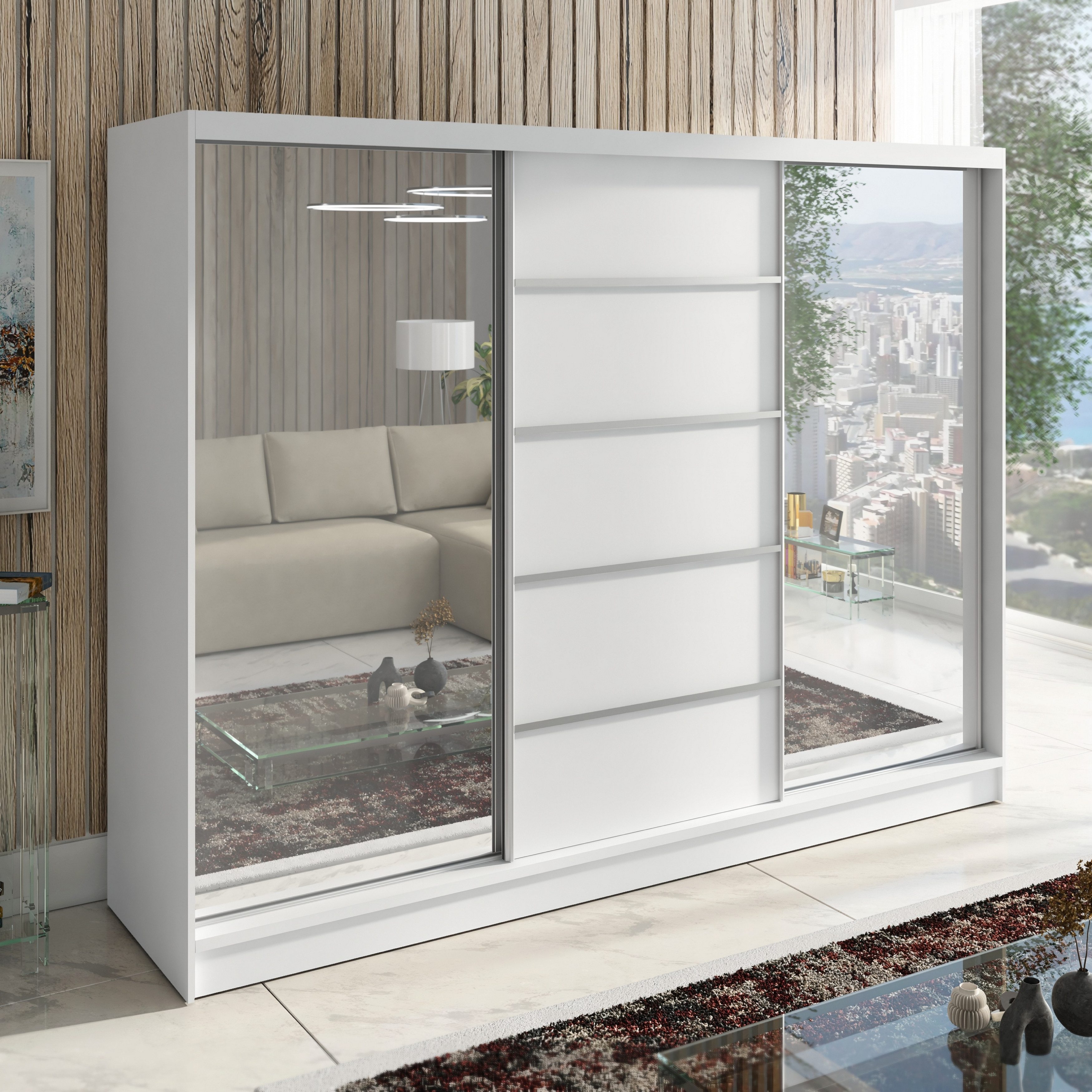 A&J MöbelLand GmbH Schiebetürenschrank TOP Moderner 3-türiger Kleiderschrank mit Spiegel (TOP ANGEBOT! Geräumiger Schrank mit einer Breite von 200 cm ideal zur  – Bild 2 von 5
