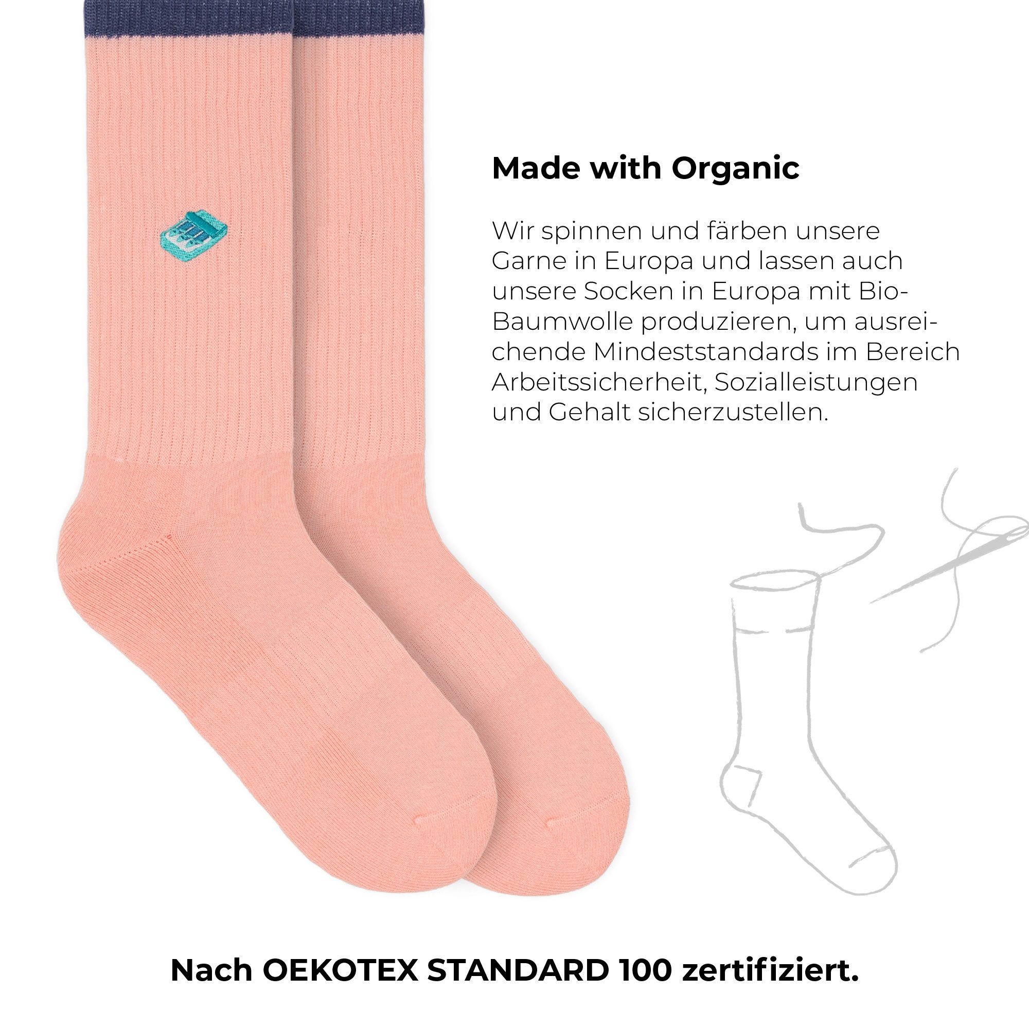 von Jungfeld Tennissocken Mix & Match Tennis Socken-Set Bio-Baumwolle 35-46 (2-Paar, 2er-Pack) Lange Sportsocken mit Stickmotiv aus Bio-Baumwolle