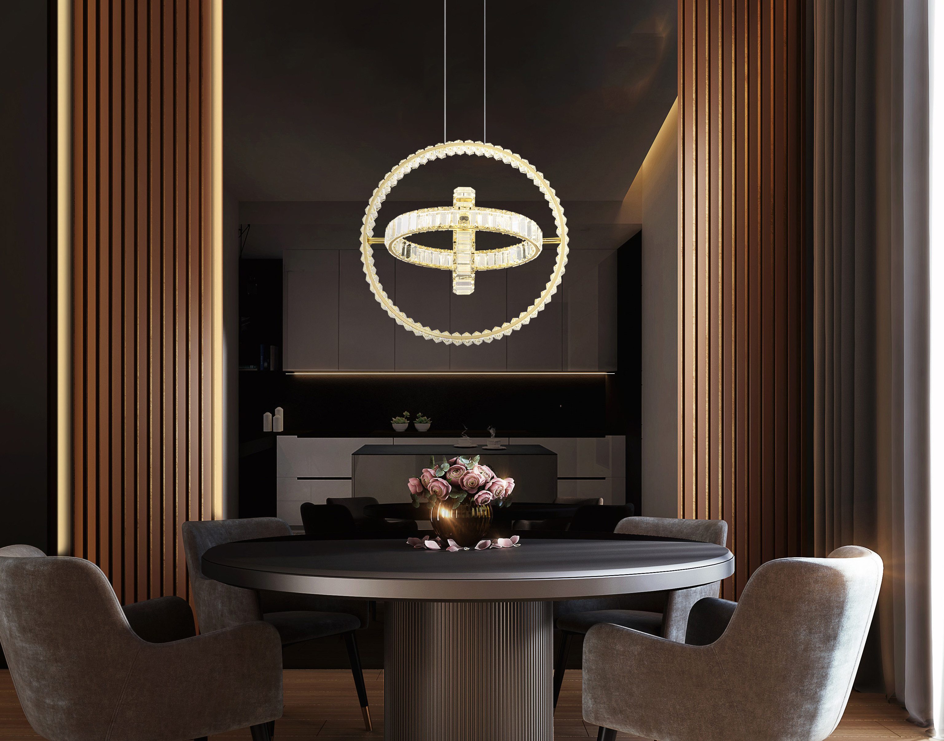 GLOBO LIGHTING Hängeleuchte NEIL, LED fest integriert, LED Kristall Hängeleuchte für Esszimmer gold