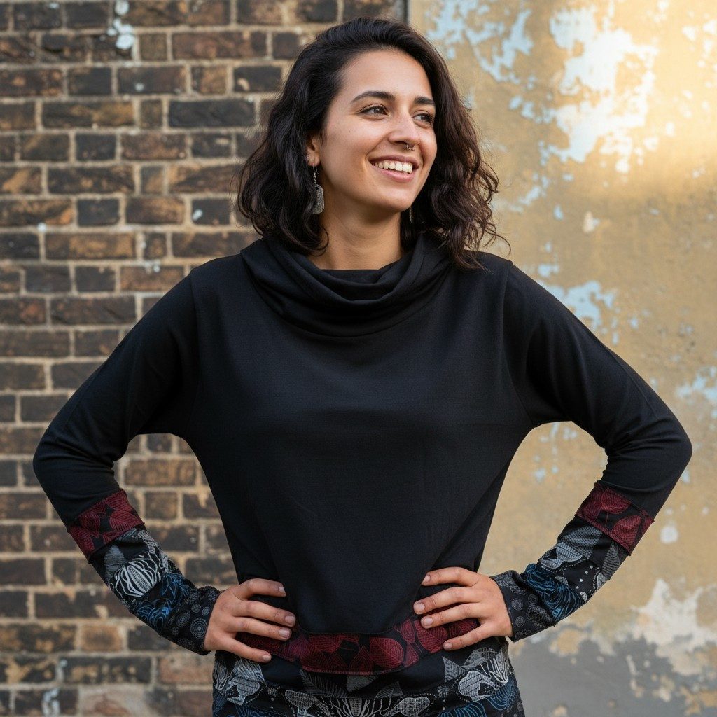 Guru-Shop Longsleeve Kapuzenshirt, Boho Patchwork Shirt mit.. alternative B günstig online kaufen