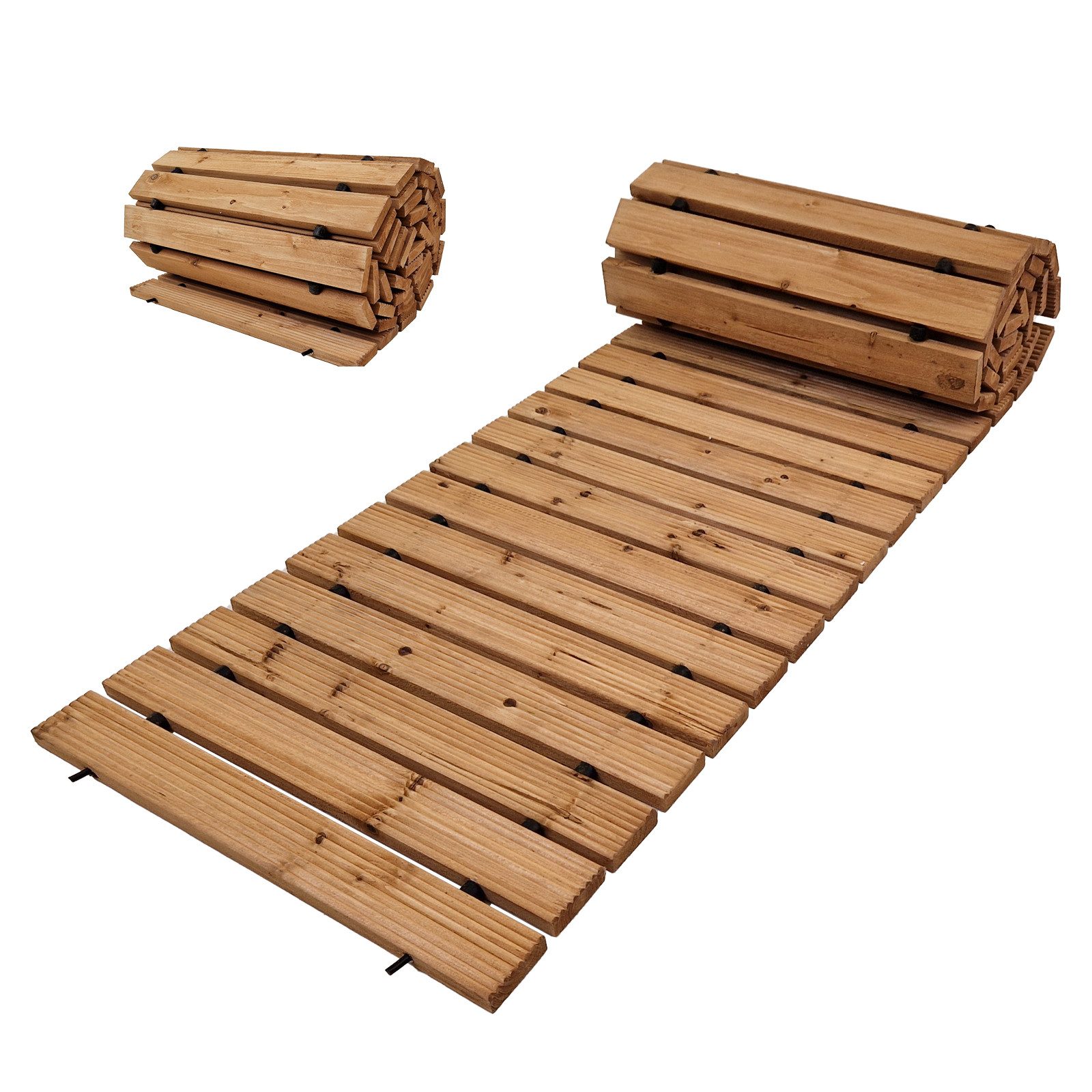 TRUTZHOLM Gartensteg Holzpfad ausrollbar 250x43x2 cm rustikales Tannenholz Anti-Rutsch
