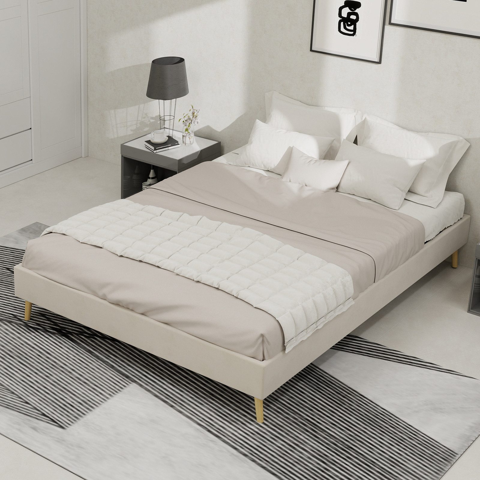 BlingBin Polsterbett Jugendbett (1-tlg., Samt), 140 x 200 cm, ohne Matratze und Kopfteil