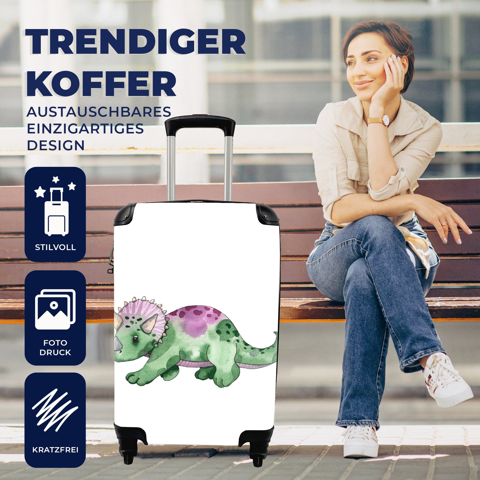 Ferien, Kinder, - Reisekoffer Jungen Grün Dinosaurier - für Rollen, MuchoWow Handgepäckkoffer Handgepäck Trolley, rollen, Reisetasche Kinderzimmer Mädchen - mit - - 4