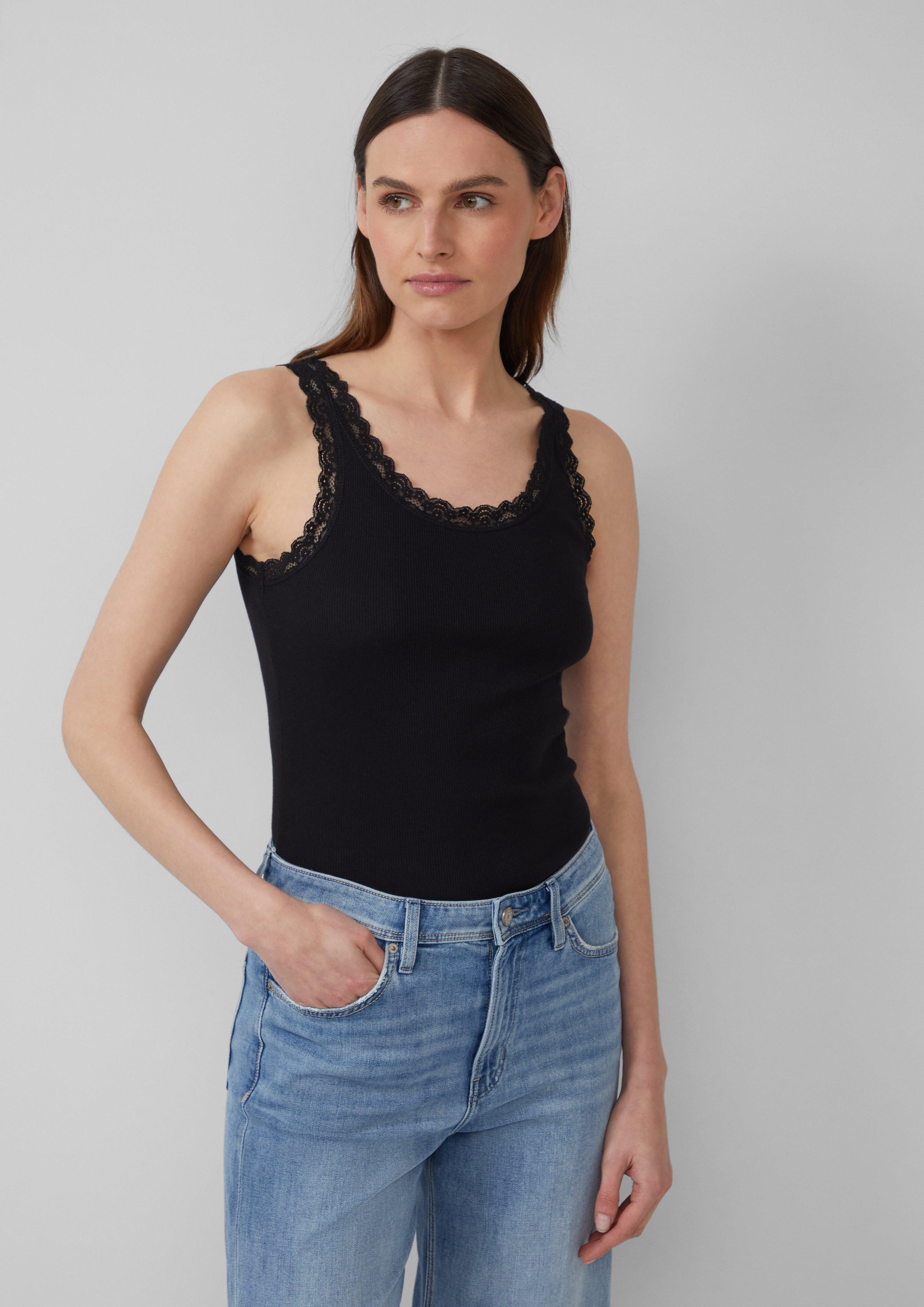 s.Oliver Shirttop Geripptes Slim-Fit-Tanktop mit Spitze günstig online kaufen