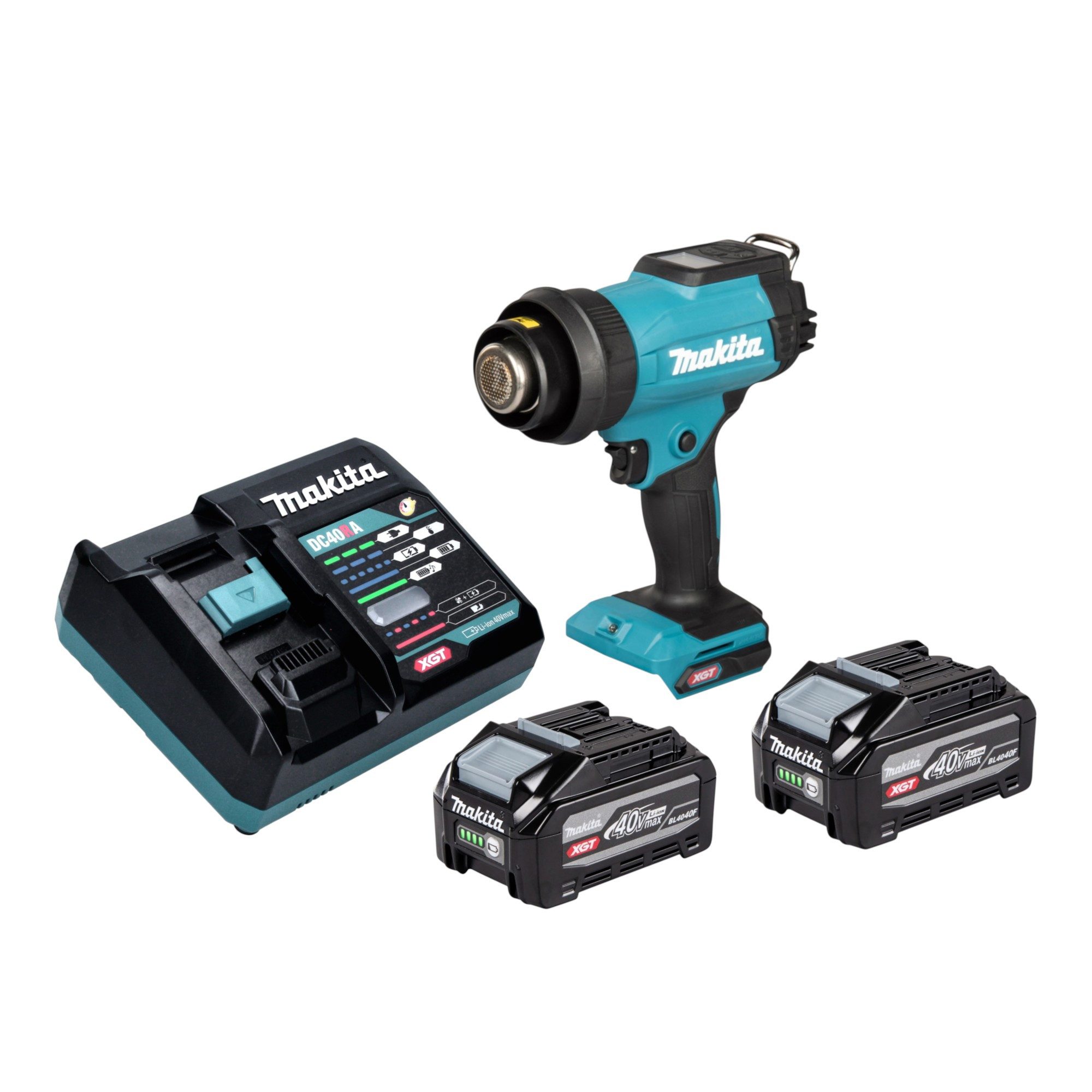 Makita Akku-Heißluftgebläse HG 001 GU201 40 V max. 600 °C + 2x Akku 4,0 Ah + Ladegerät + Koffer
