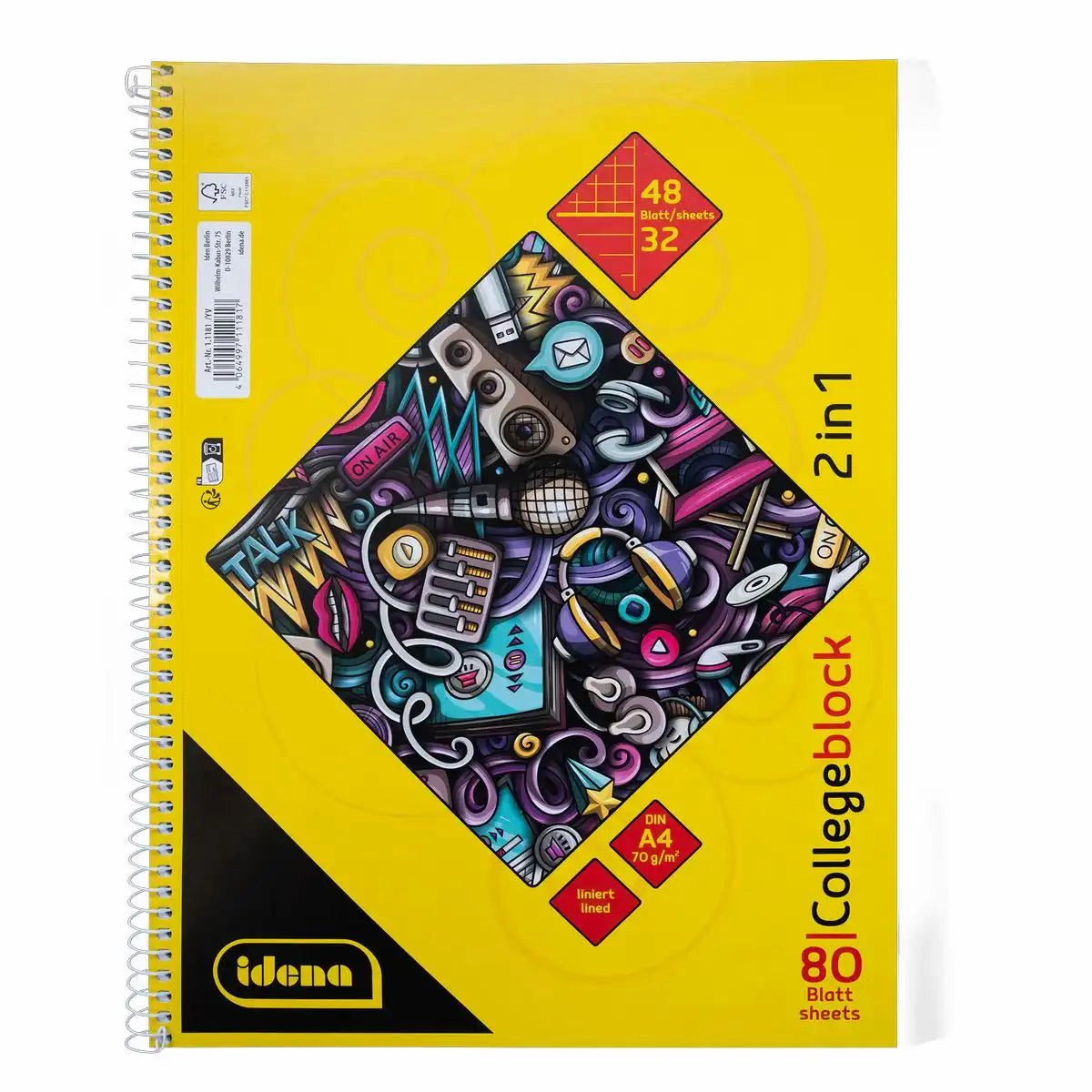Idena Collegeblock Idena Collegeblock 2in1 48 Blatt kariert/32 Blatt liniert DIN A4