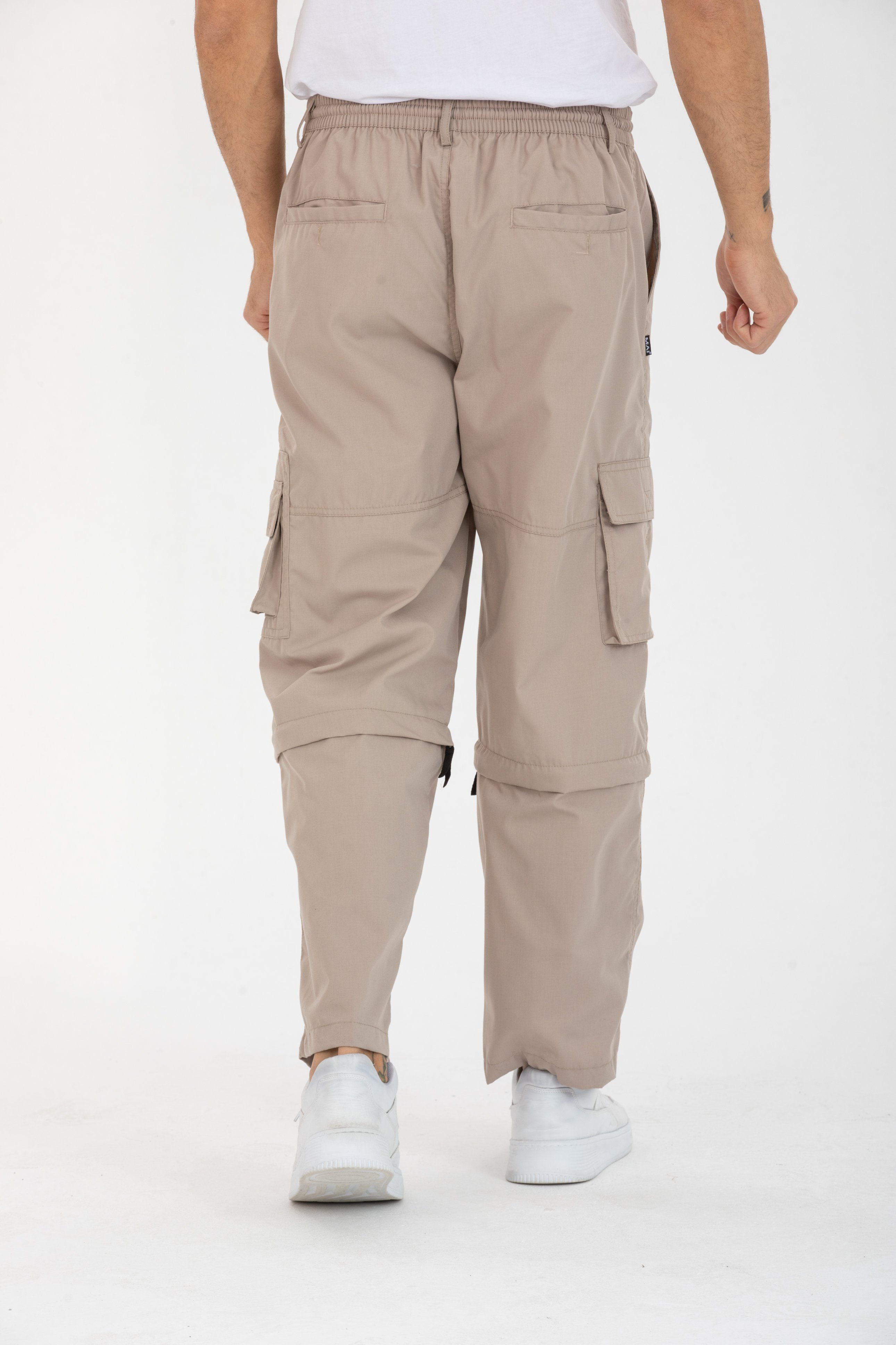 Dehnbund 6 Hose Off Kendindza Zipp abnehmbare Collection Arbeit Rangerhose Gummibund Beine, Taschen Cargohose Hose elastisch, Herren Beige Cargohose Cargo