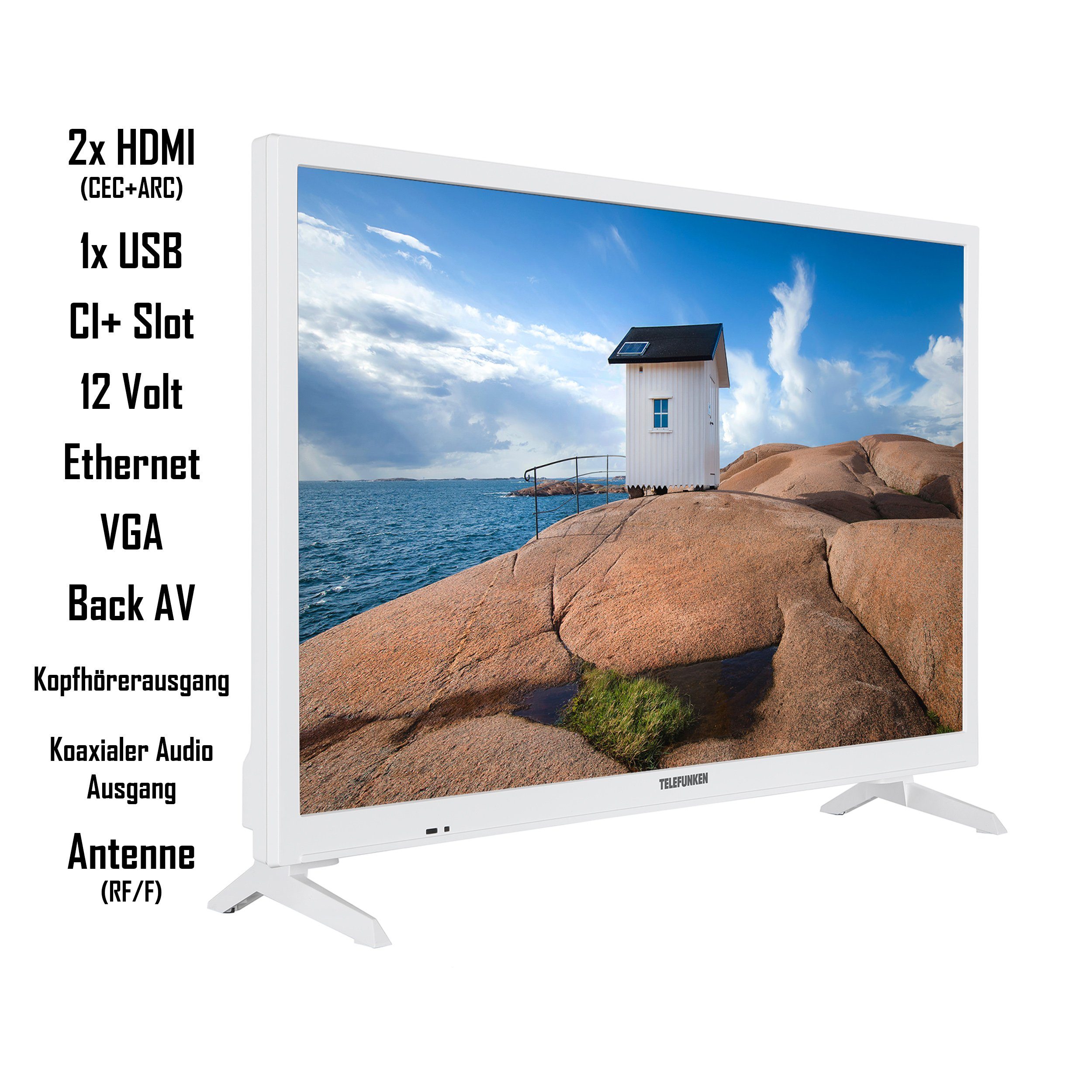 Telefunken XH24K550VD-W LCD-LED Fernseher (60 cm/24 Zoll, HD-ready, Smart TV,  12 Volt Anschluss, DVD-Player, Triple-Tuner, 6 Monate HD+ gratis)