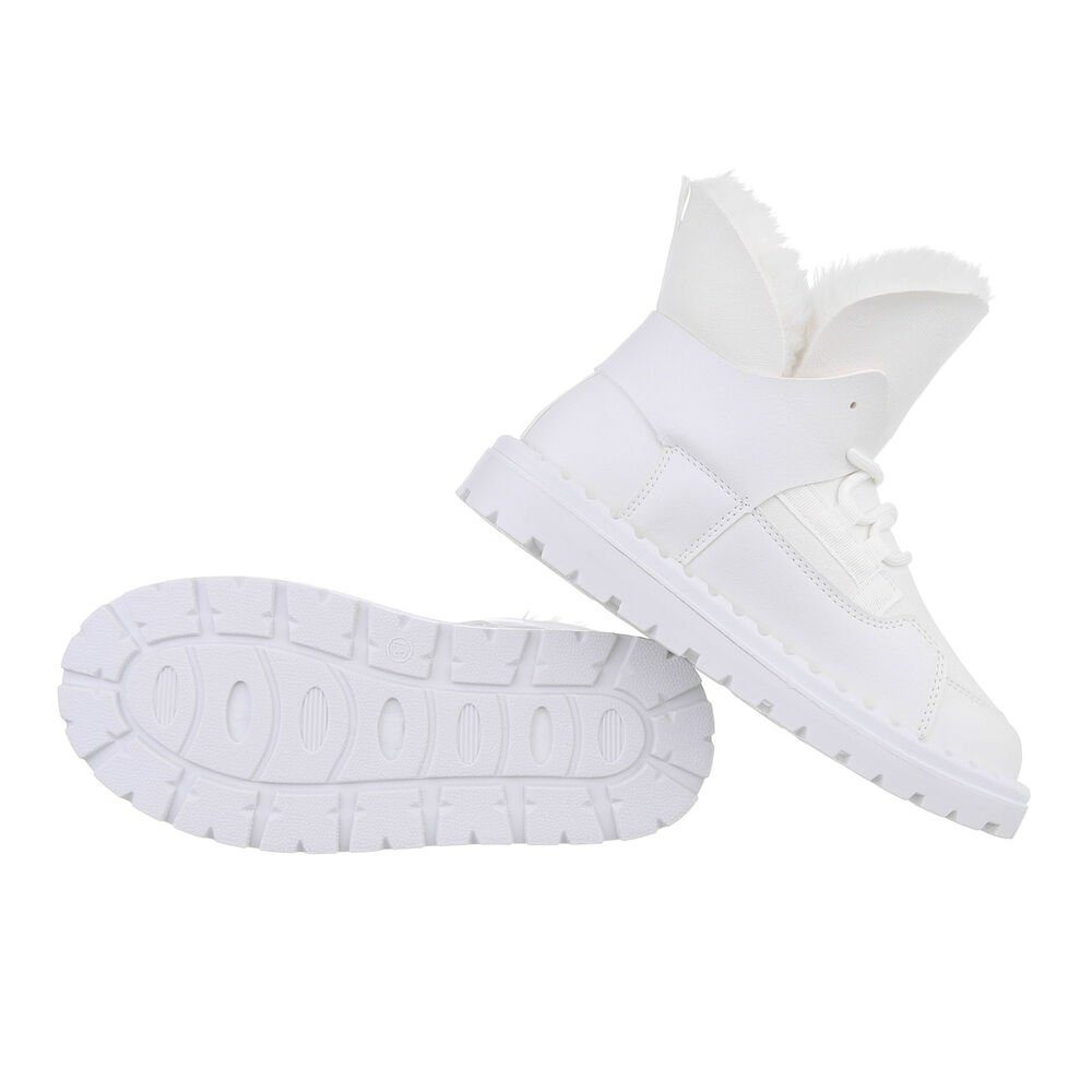 Ital-Design Damen Snowboots Freizeit Snowboots Flach Schnürstiefeletten in Weiß