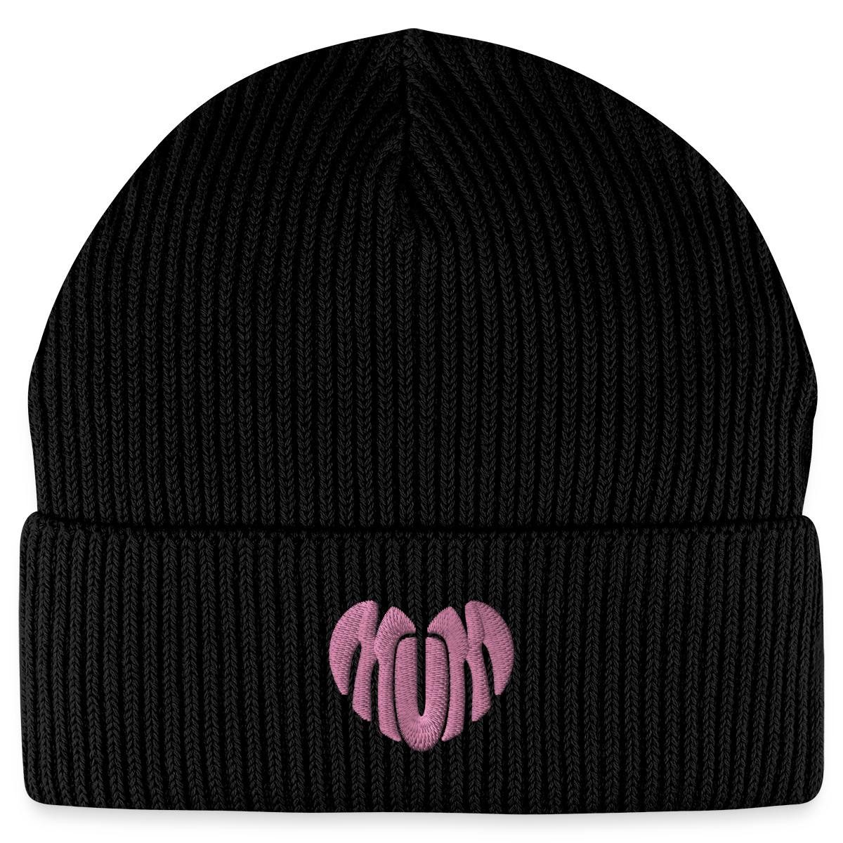 Spreadshirt Beanie Stickerei Mum Pinkes Herz Fisherman Beanie Bio Mütze (1-St)
