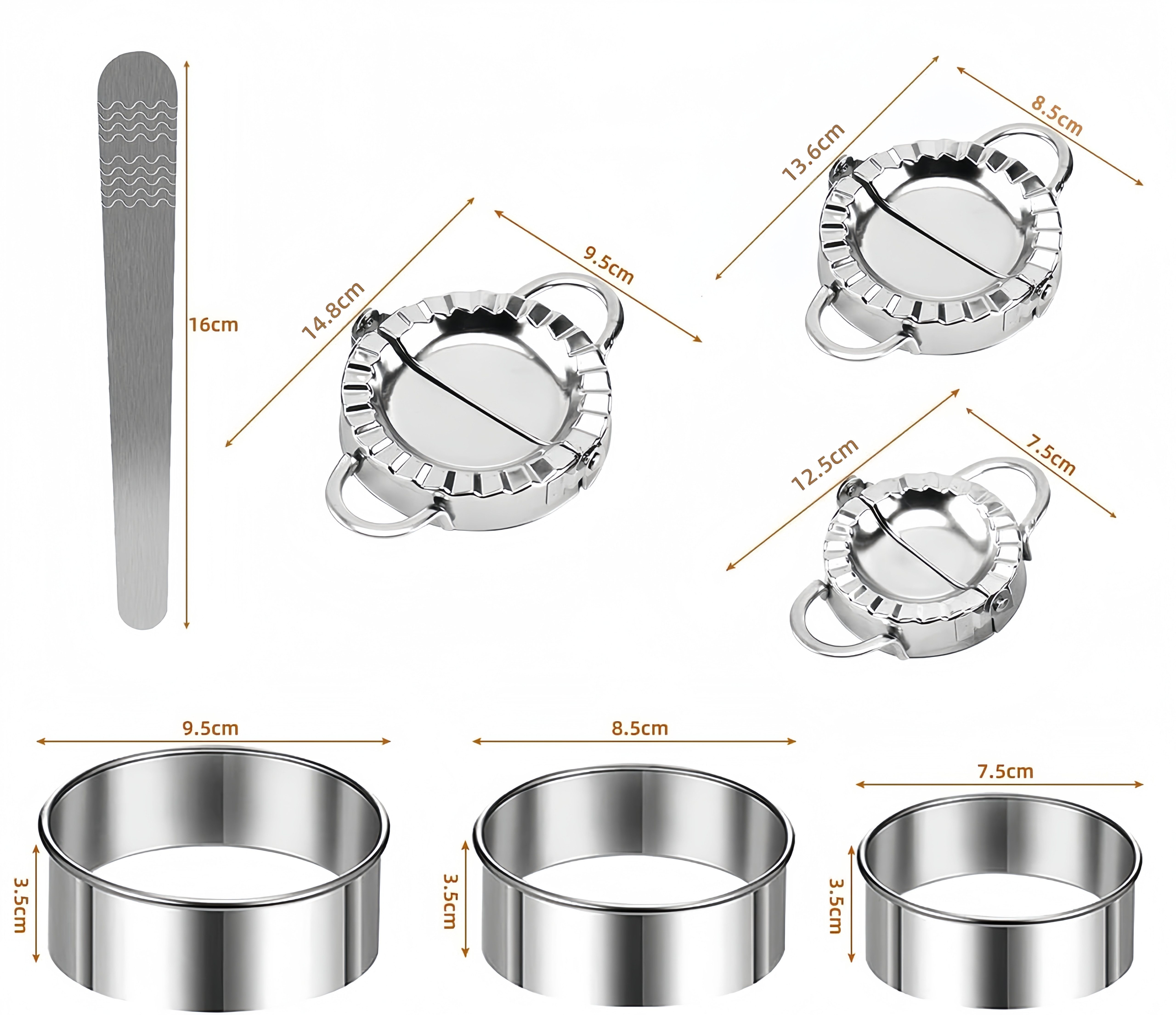 FOUORTUNATE-BEE Ravioliform 7-teiliges Edelstahl Dumpling-Former Set für die Küche, (7-tlg), Küchenhelfer zum einfachen Formen von Teigtaschen