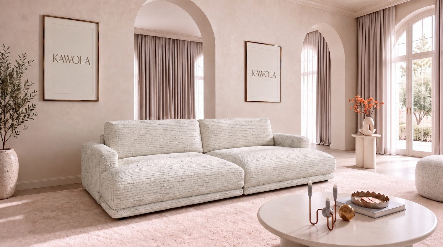 KAWOLA Big-Sofa MARLIN Bigsofa aus Bouclé, beige, Big Sofa Stoff beige