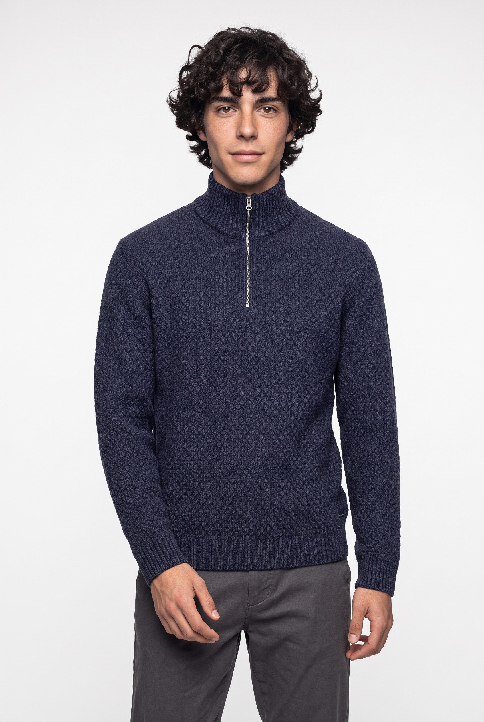Jack & Jones Troyer JJBLAKE KNIT HALF ZIP Materialmix, locker geschnitten