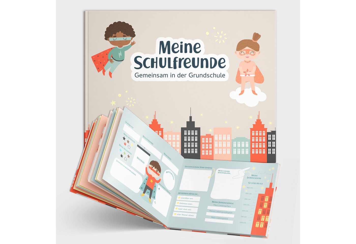 Amari Poesiealbum Freundebuch Schulfreunde Grundschule für Kinder, Poesiealbum, Erinnerungen Schulzeit, Geschenk Einschulung, 24 Freunde
