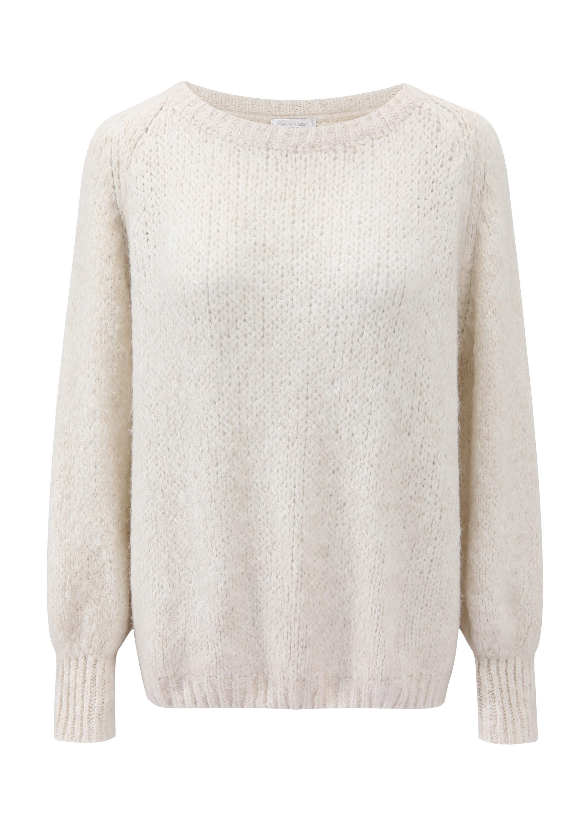Strickpullover Oversize Pullover Damen mit U-Boot Kragen Elegant