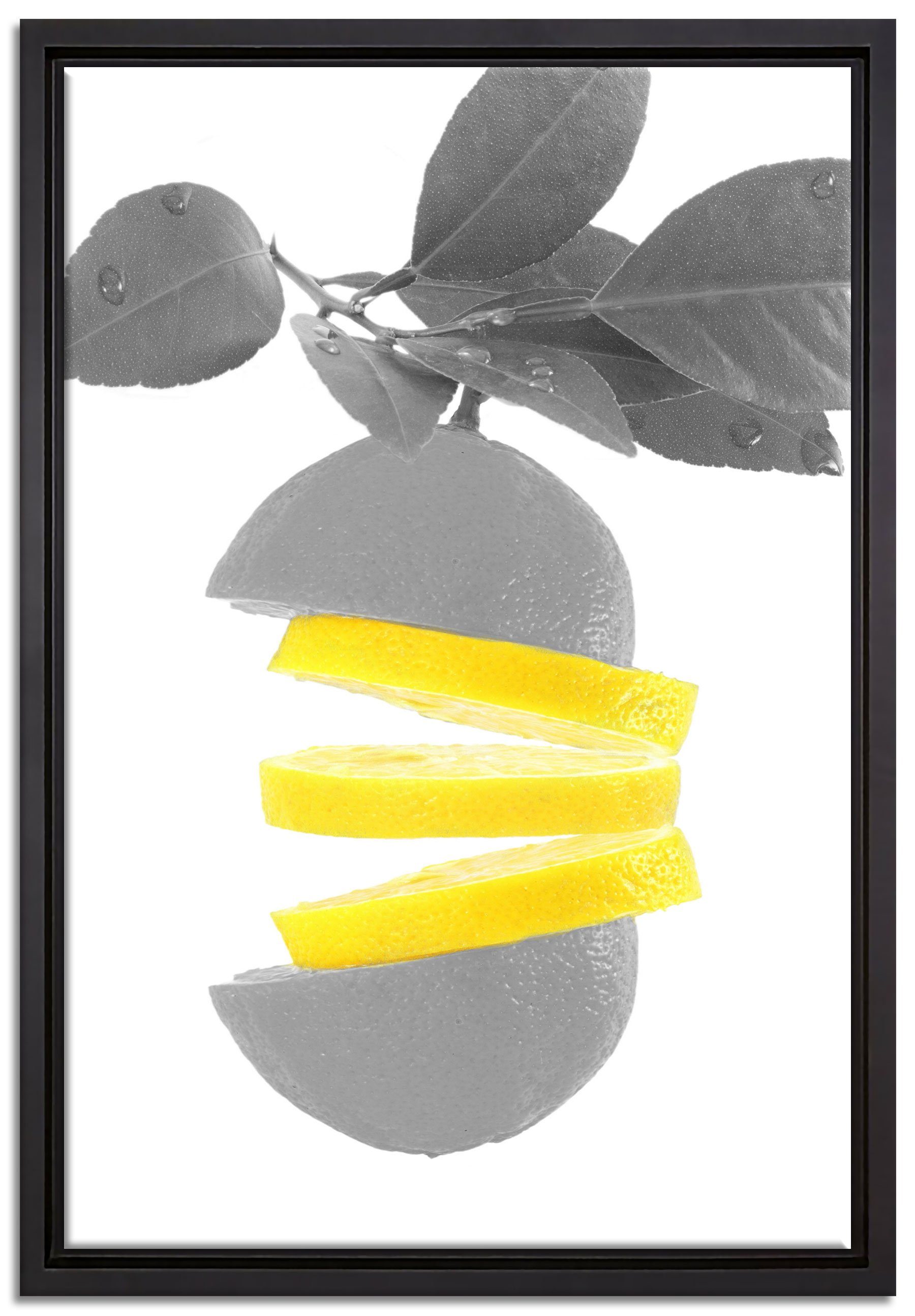 Pixxprint Leinwandbild Frische aufgeschnittene Zitrone, Wanddekoration (1 St), Leinwandbild fertig bespannt, in einem Schattenfugen-Bilderrahmen gefasst, inkl. Zackenaufhänger