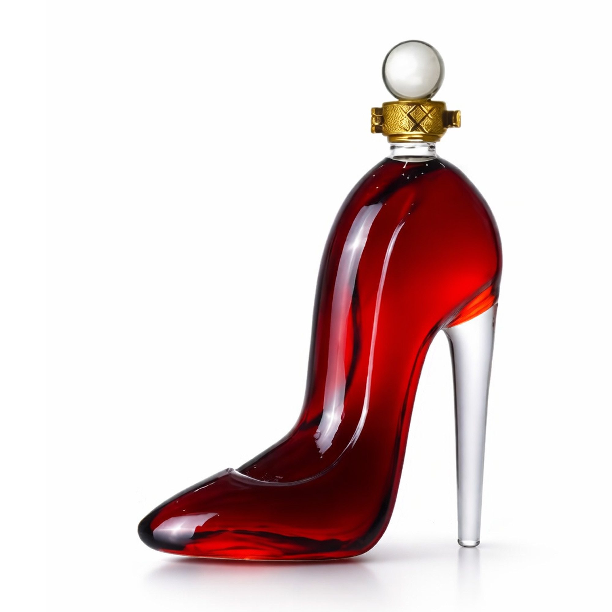 Deggelbam Karaffe Glaskaraffe High Heel – Eleganter Dekanter aus Glas, (375ml Inhalt, Nicht nur eine Karaffe – ein elegantes Kunststück aus Glas), Geschenk für Frauen & Freundinnen