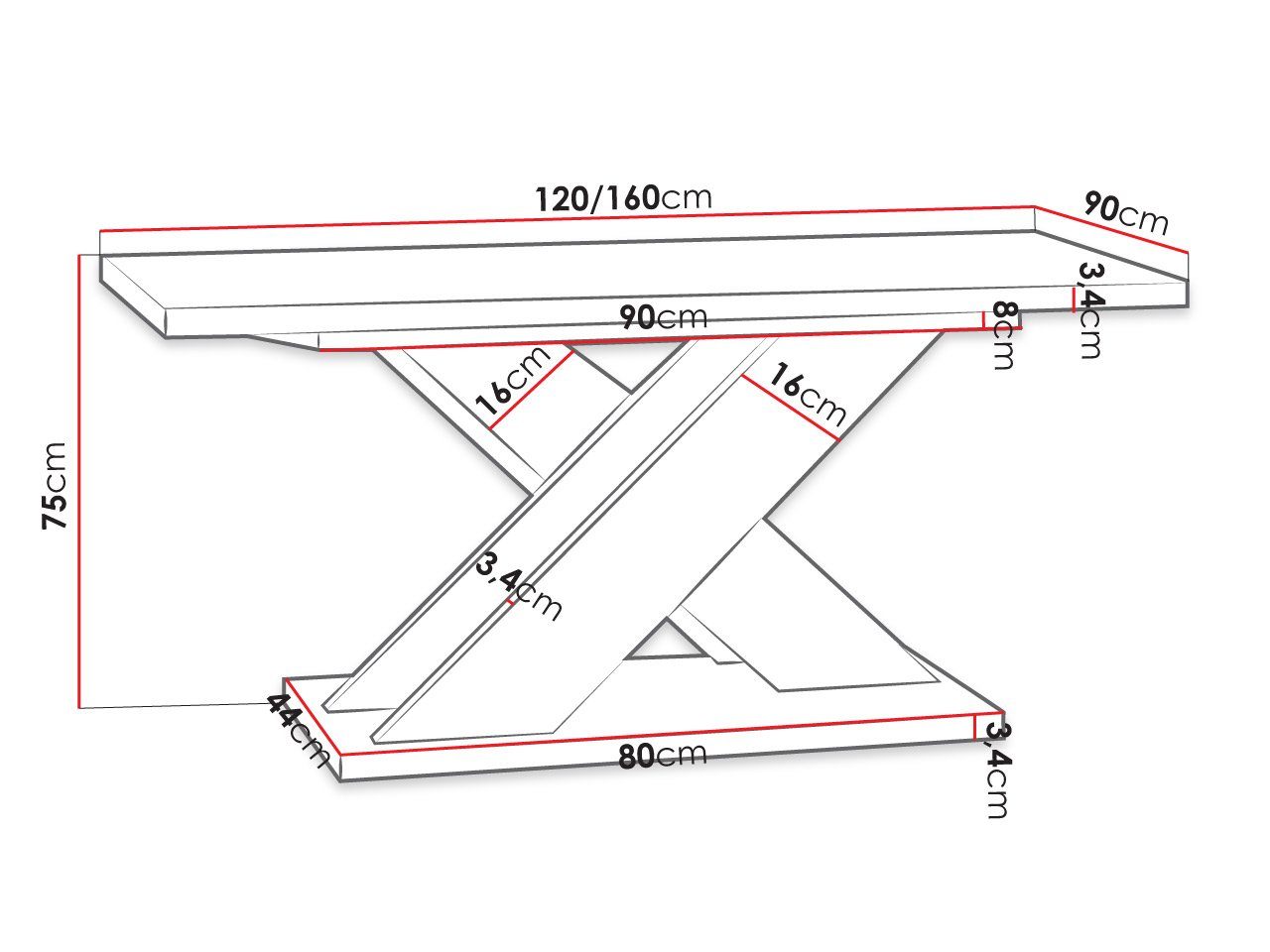 MIRJAN24 Esstisch Xao (Ausziehbarer), Einlegeplatte befindet Beton Schwarz sich der cm unter Tischplatte, / 120-160x90x75 Hochglanz