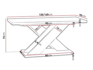 MIRJAN24 Esstisch Xao (Ausziehbarer), Einlegeplatte befindet sich unter der Tischplatte, 120-160x90x75 cm