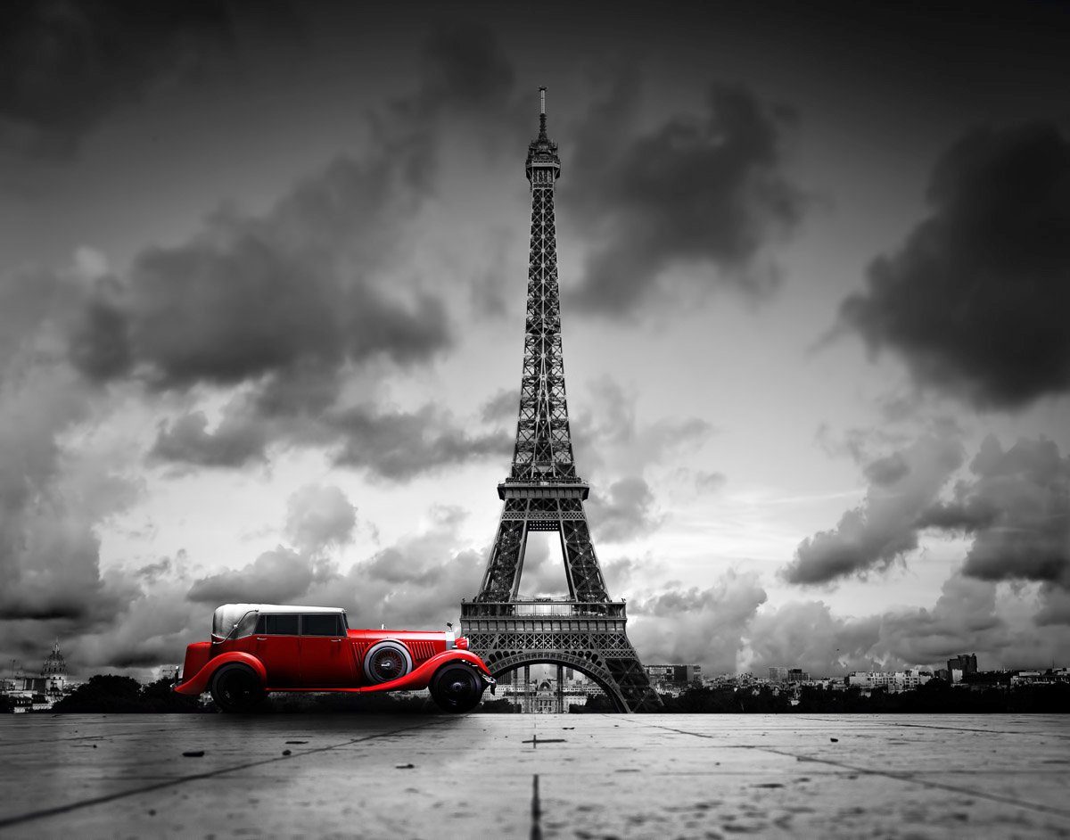 Papermoon Fototapete Oldtimer Eiffelturm