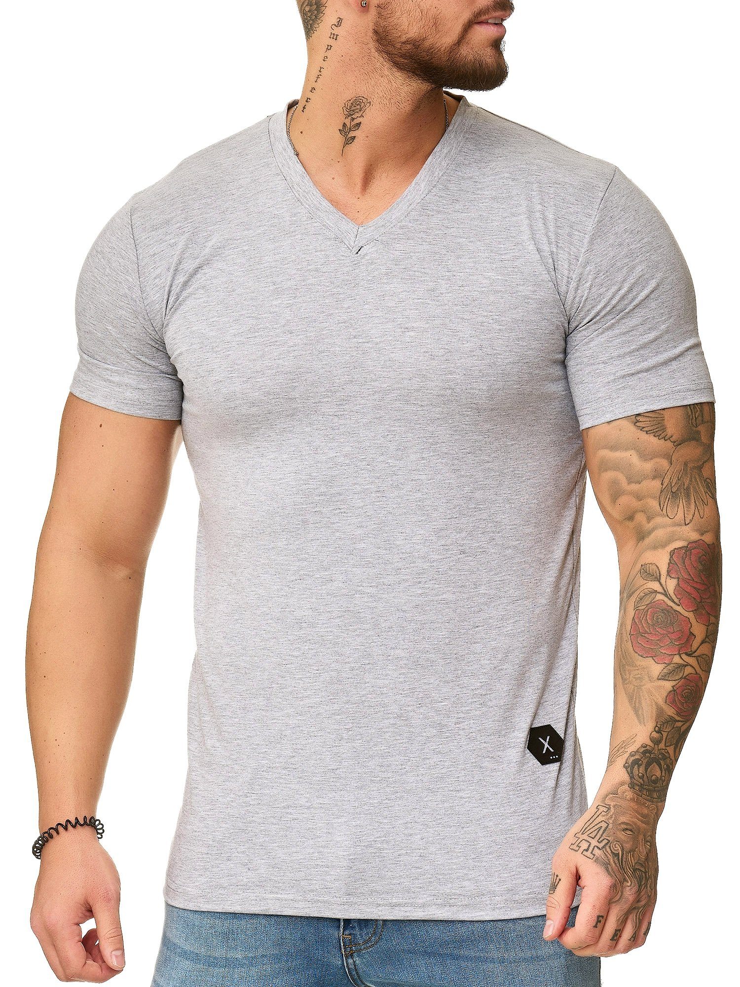 OneRedox T-Shirt 1309C (Shirt Polo Kurzarmshirt Tee, 1-tlg) Fitness Freizeit Casual Grau