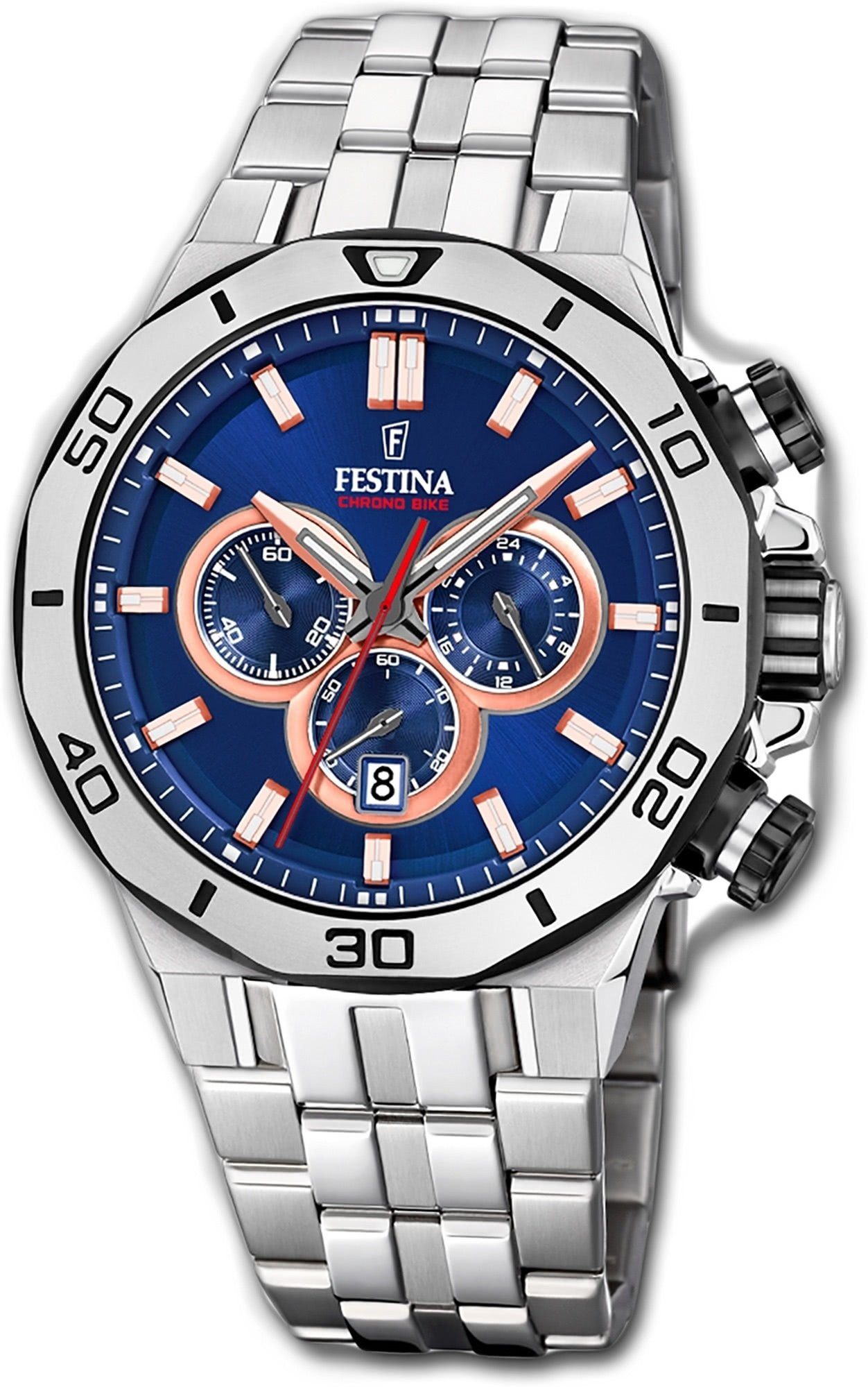 Festina Chronograph Edelstahl silber, Herrenuhr Uhr, 45mm) (ca. Herren groß Festina Edelstahlarmband rund