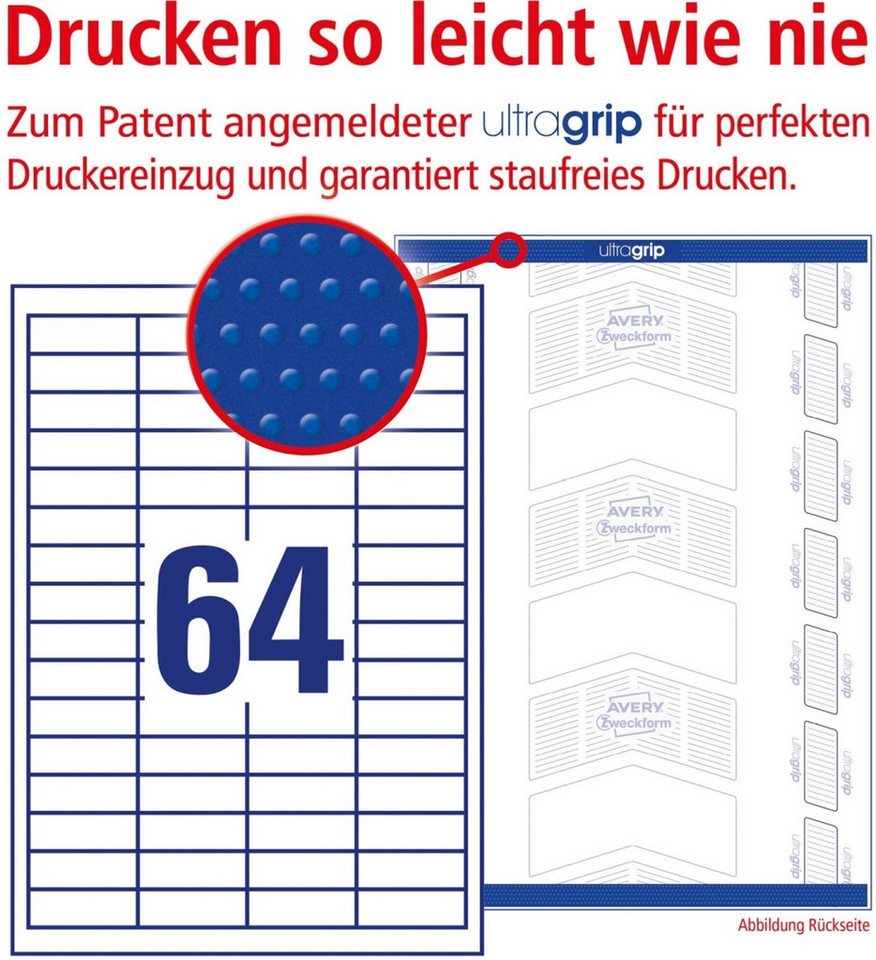 Thumbnail - Avery Zweckform Etiketten Universal-Etiketten ultragrip 48,5x16,9 mm VE=6.400 Etiketten / 100 Bo