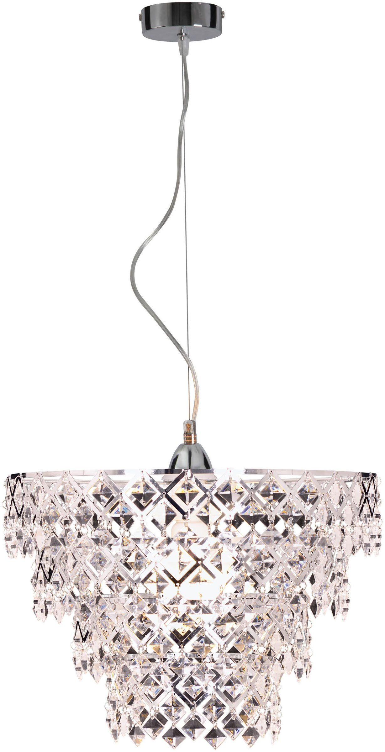 näve Pendelleuchte Fancy, ohne Leuchtmittel, 1x E27 exkl. max. 40 W, mit Acrylbehang in Kristallform, Höhe 120cm