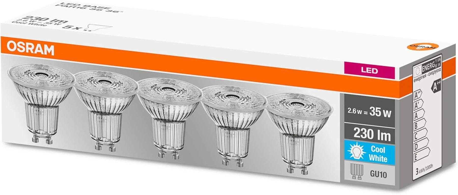 Kaltweiß Kaltweiß, 36° LED [5er Pack] Osram GU10, LED-Leuchtmittel PAR16 Strahler, OSRAM® 35W GU10 Reflektor Spot Lampe