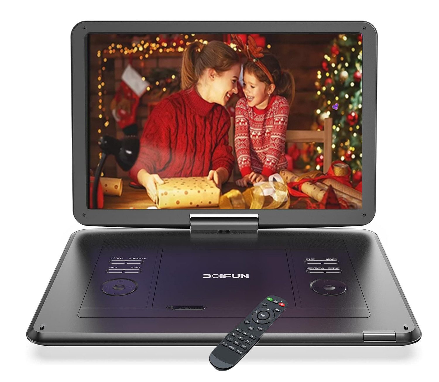 Boifun 17,5 Zoll tragbarer DVD проигрыватели mit 15,6 Zoll HD-Drehbildschirm Portabler DVD проигрыватели (6 Stunden Wiederaufladbare Batterie, Unterstützung für USB/TF-Karte/AV-Übertragung, Sync TV/Projektor Bildschirm, für USB/SD-Karte/AV-Übertragung, Sync TV/Projektor Bildschirm)