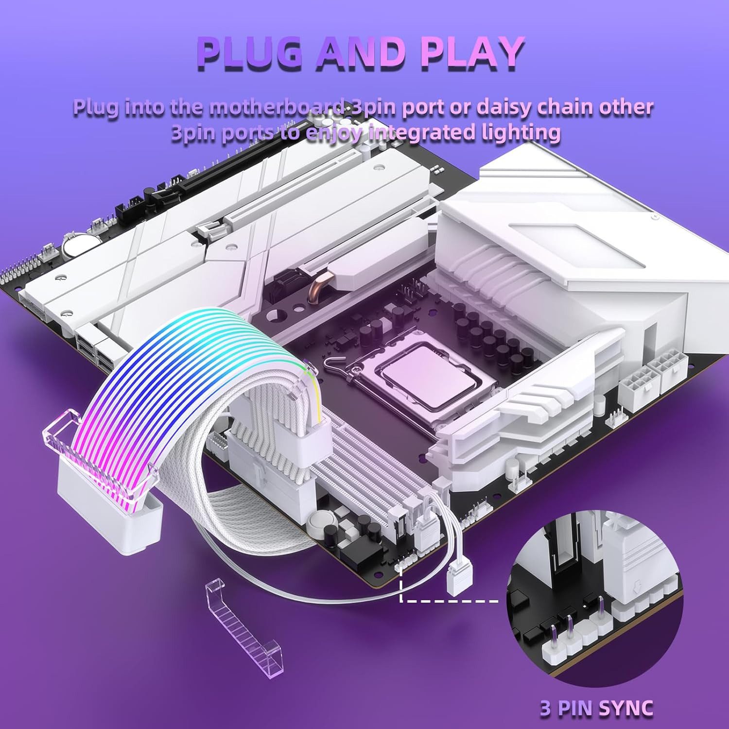 Athlix LED Lichtleiste RGB PSU Kabel für Gaming PC, LED Streifen ARGB PC Kabel Abdeckung, LED fest integriert, 24-polige ATX-Netzteilkabel, 80 LEDs – Bild 3 von 5