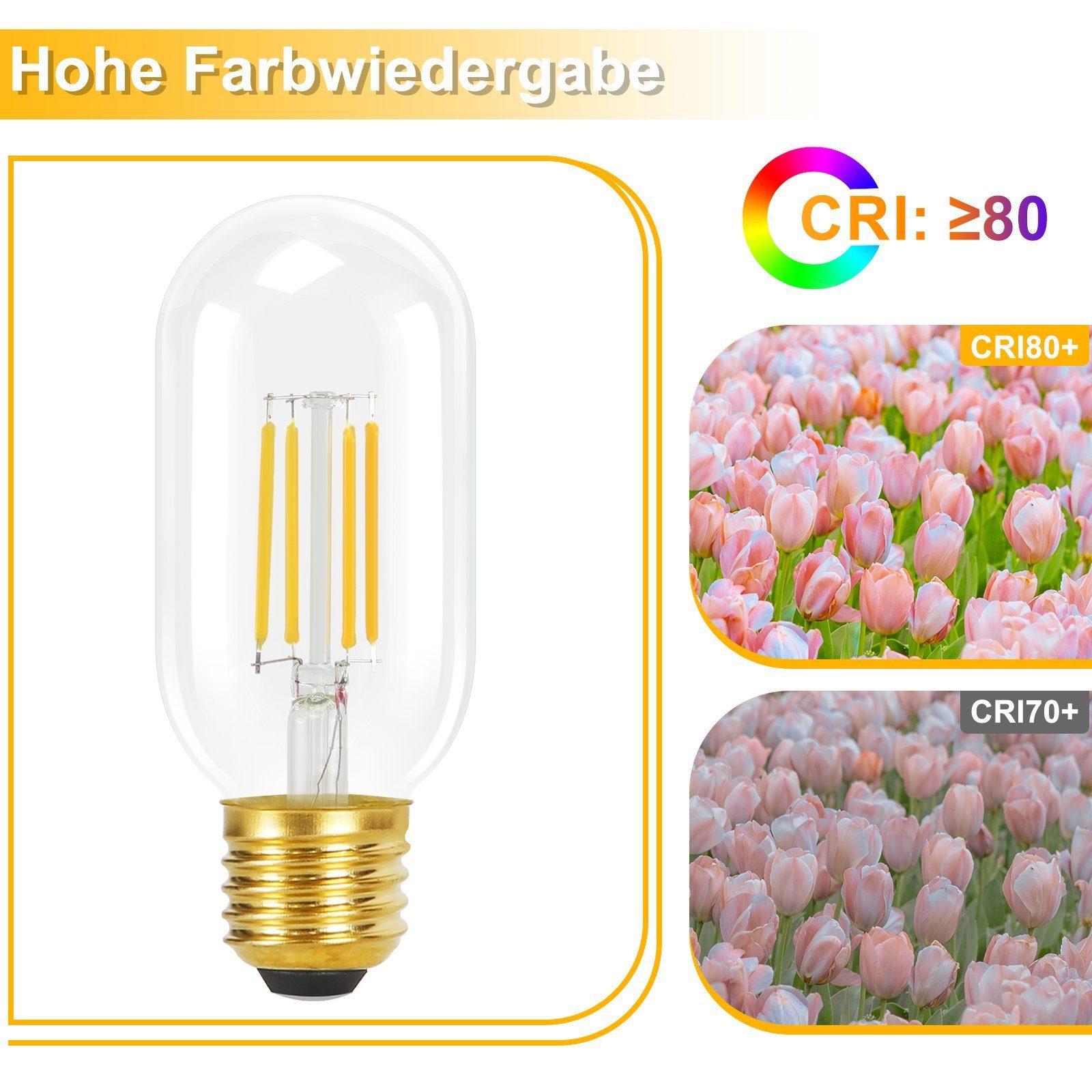 E27 Warmweiss 2700K, Vintage Glühbirnen Warmweiss Lampe Edison T45 Transparente Birnen Nettlife E27, St., 4 LED-Leuchtmittel 4W LED