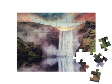 puzzleYOU Puzzle Skogafoss Wasserfall in Island, 48 Puzzleteile, puzzleYOU-Kollektionen Wasserfälle, Skandinavien