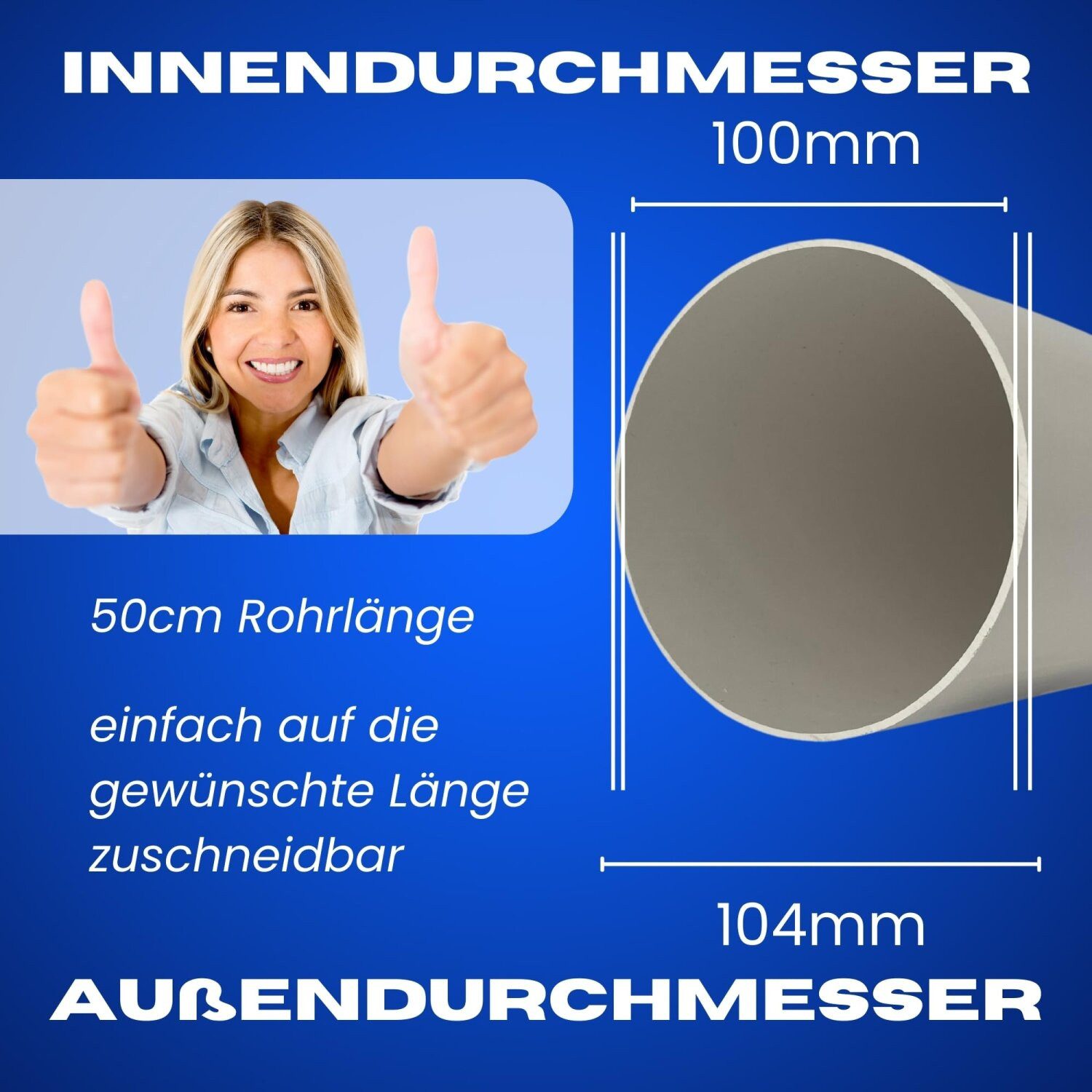 TronicXL PP-Rohr 5 Stück 104mm Rohr 50cm für 100mm Lüfter Abluft Luftrohr Lüftungsrohr, (5-tlg), Rundrohr Kanal Zuluft Abluftlüfter Zuluftkanal