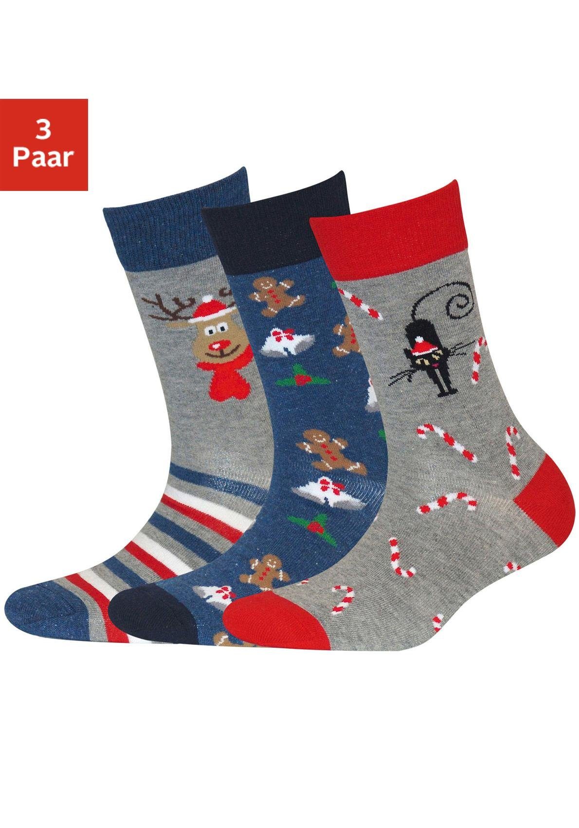H.I.S Socken (3-Paar) mit Weihnachts-Design jeans-grau-rot-gemustert
