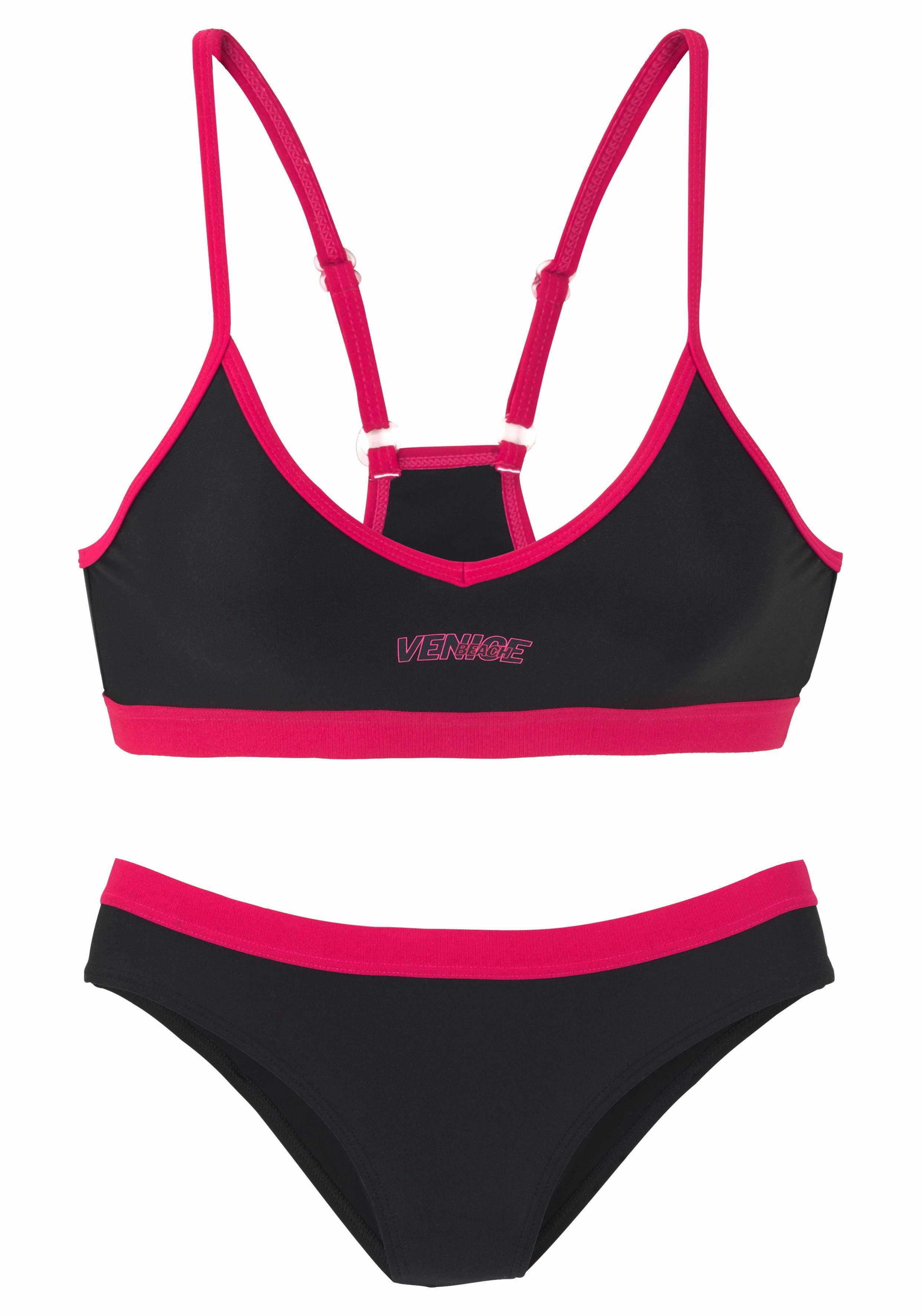 Venice Beach Bustier-Bikini mit Details abgetönten schwarz-pink