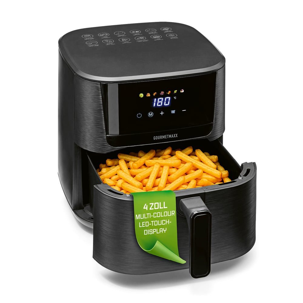 GOURMETmaxx Heißluftfritteuse GOURMETmaxx Heißluft-Fritteuse 1600W schwarz Digital 6,5l 7 Programme, 1600 W, Heißluftfritteuse mit 1600 Watt Leistung, 5 Funktionen, 80 bis 200 °C